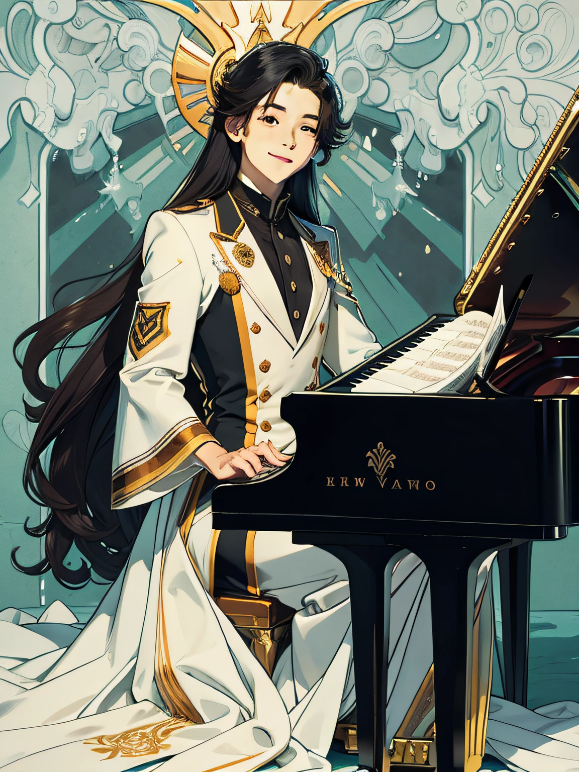 mtu，Young handsome，One long hair，Playing the piano，Full of smiles