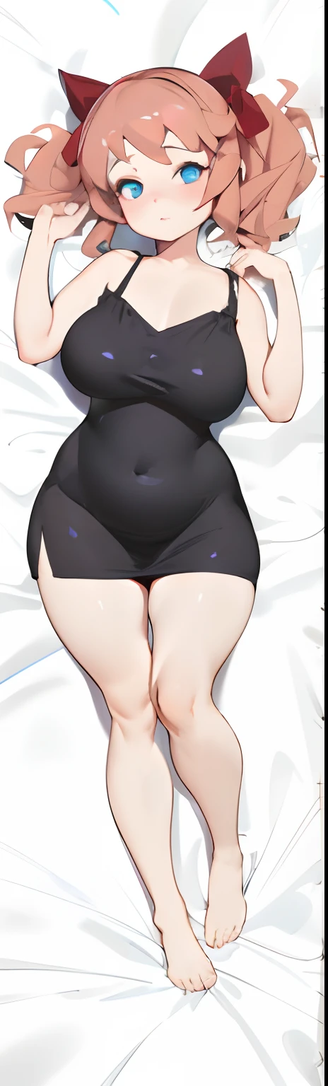 A painting of a woman in a black dress,Wearing a red bow,blue colored eyes, small curvaceous , thicc, mid body portrait, Oppein proportions body, full bodyesbian!, realistic proportions sfw, half-body portrait, heavy shading,Two-dimensional style,8k,