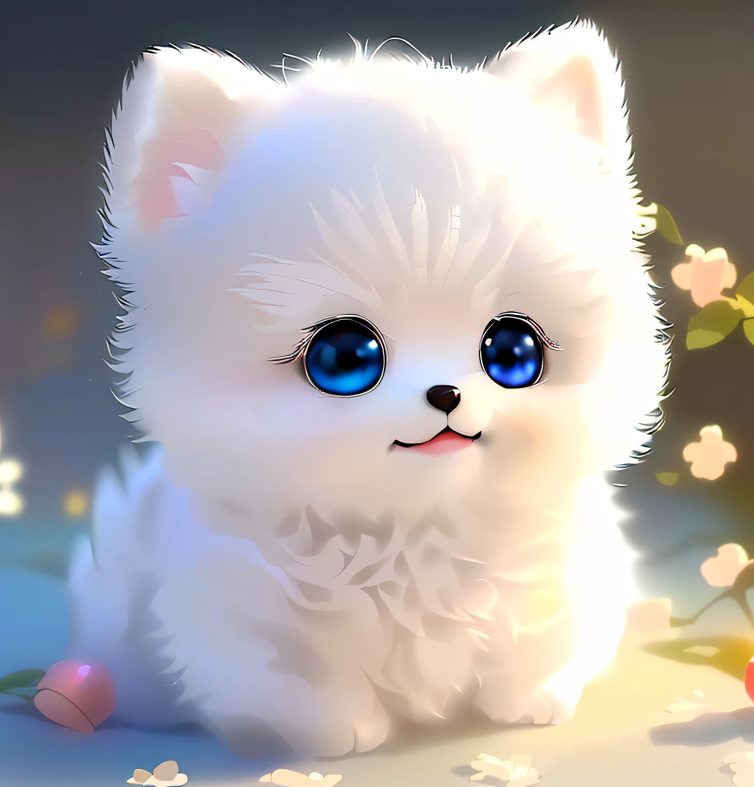 On the table sat a white-eyed dog with black eyes, adorable digital art, Cute detailed digital art, kawaii cute dog, lovely digital painting, Cute dog, dream animal cute eyes, cute animal, Cute anime, Beautiful and cute, cute cute, cute cute, Cute cartoon, cute artwork, cute detailed artwork, with cute doting eyes