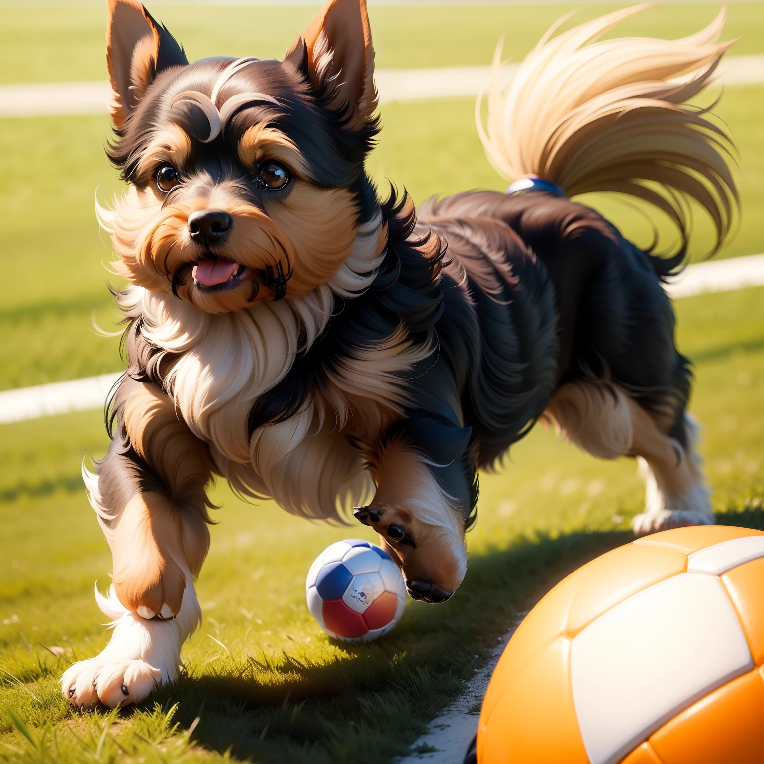Yorkshire terrier、pup、nobara、Chasing the ball、Owner、femele、Warm sunshine