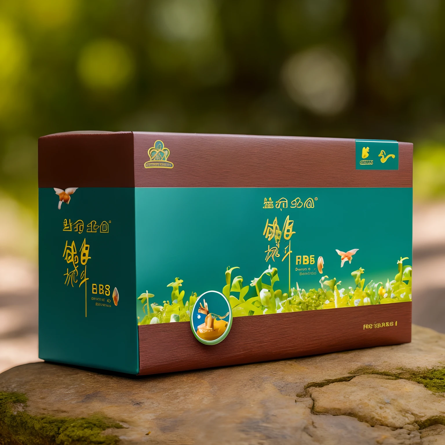 The background is forest,Close-up of a stone sitting on the grass, dramatic product shot, dramatic product photography, professional product shot, high resolution product photo, Natural complexion, professional product photo, close-up product photo, dark-toned product photos, high quality product photo, textured base ; product image, Photosynthetic