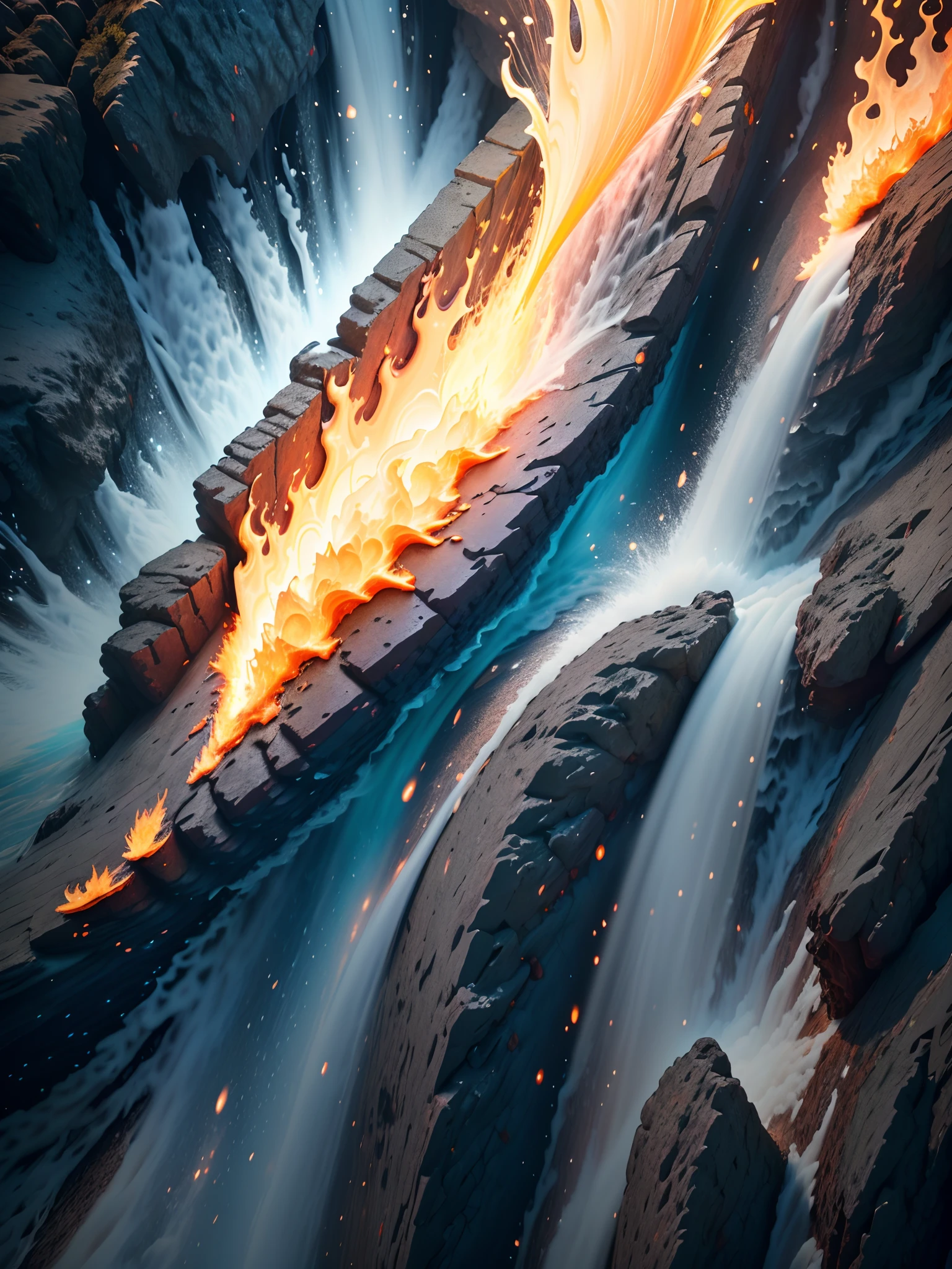 Close up of fire and water background on black background, liquid fire, 4k vertical wallpaper, 4k vertical wallpaper, 8k vertical wallpaper, 8k vertical wallpaper, hq 4k phone wallpaper, hd phone wallpaper, beautiful iphone wallpaper, Flame texture, Embers float in the air, abstract liquid, intricate flowing paint, phone wallpaper hd, flowing lava,k hd,A detailed,Pubic area is clear,Gilt,magma,the detail