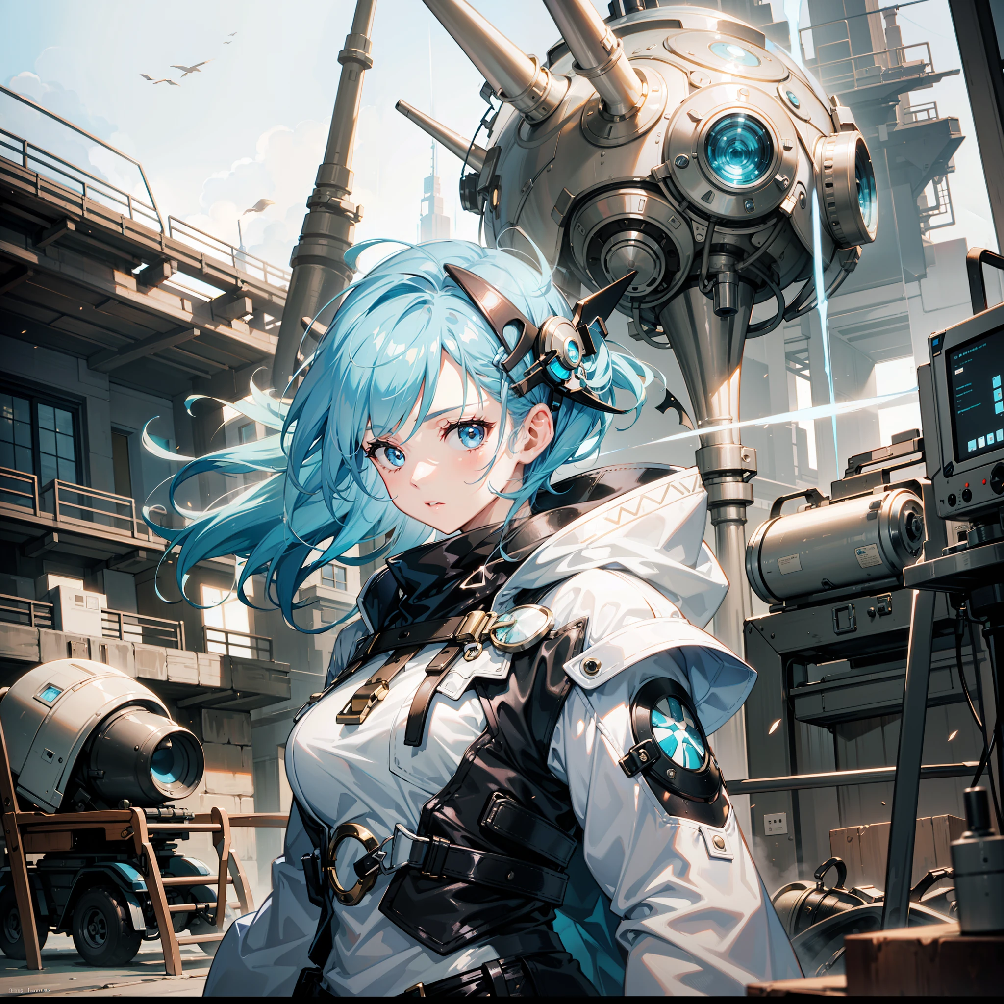 Amazingly beautiful woman with short light blue hair