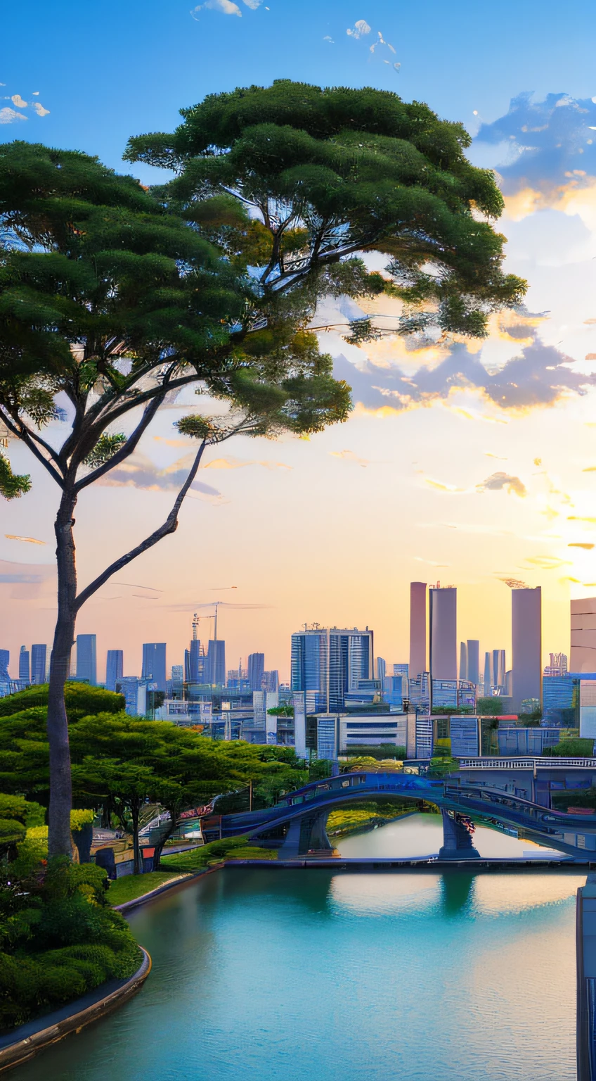 arch, architecture, blue sky, bridge, building, bush, castle, city, city lights, cityscape, cloud, cloudy sky, day, east asian architecture, fantasy, fountain, gate, grass, house, mountain, no humans, outdoors, overgrown, pagoda, palm tree, plant, potted plant, river, scenery, sky, skyline, skyscraper, sunset, tokyo \(city\), tower, tree, water, waterfall --auto