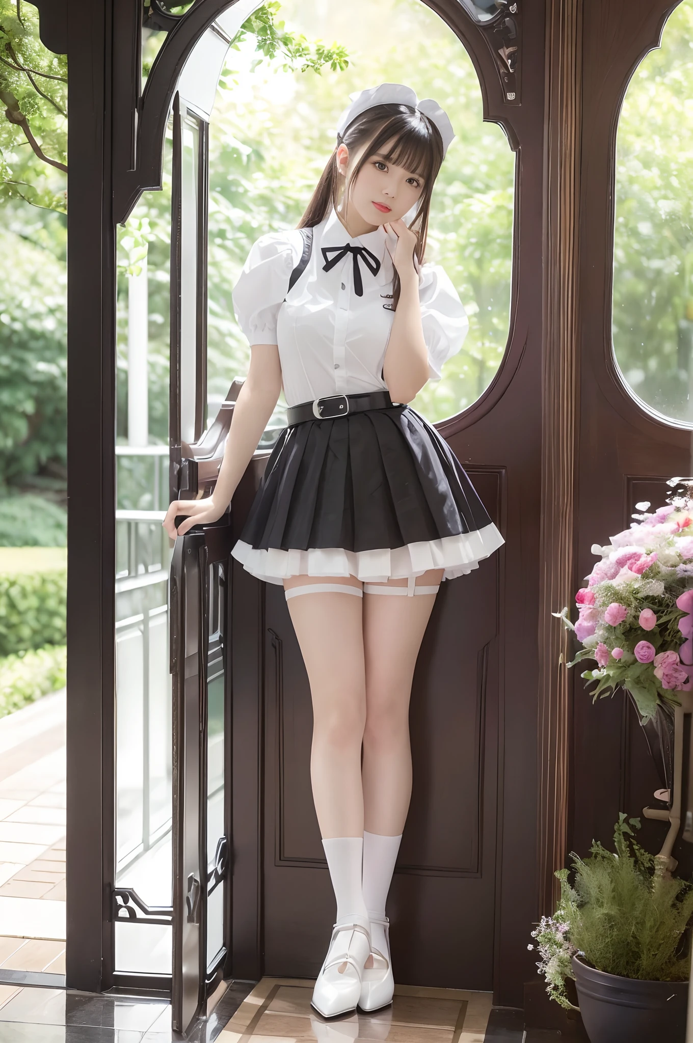 masterpiece、top-quality、hight resolution、extremely detailed photo、profetional lighting、
Alafi in white dress and black shoes poses for photo、a sexy maid in a magical forest、Cat Boy Cosplay Maid Dress、Lori in a dress、gorgeous maid、maid clothes、maid dress、a maid in a magical forest、Maid in uniform、Anime girl in maid clothes、(a miniskirt:1.5)、White stockings、(garterbelts:1.5)、Garter belt and white stockings are connected、elongated legs、Soft expression、Looking at the camera、Dynamic angles、