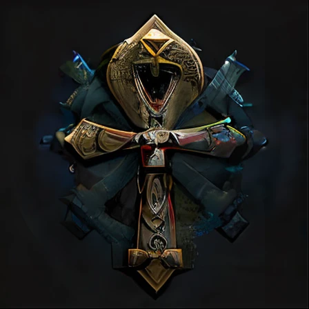 a close up of a cross with an ankht on it, ankh, ankh symbol, wears the ankh symbol, ankh symbol around the neck, kemetic symbolism, ancient symbol behind it, leviathan cross, ankh pendant, orthodox symbolism diesel punk, kemetic, highly detailed cgsociety, cgsociety artstation