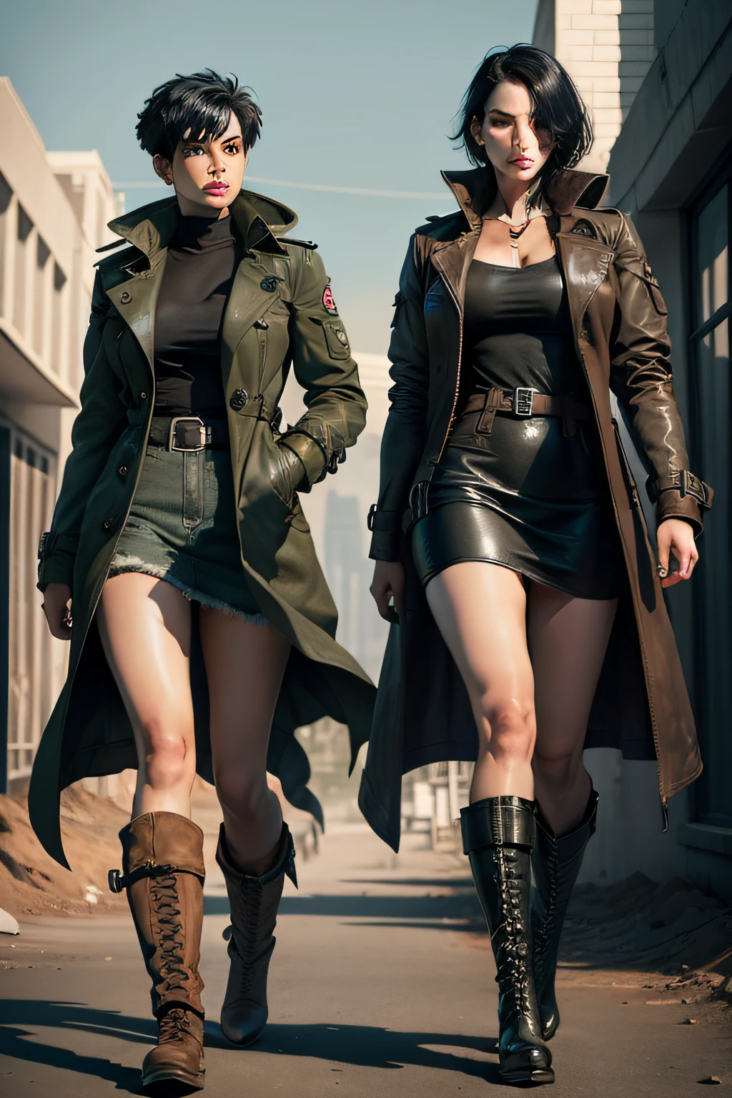 Doomsday Wasteland Big trench coat Short black hair Black leather boots
