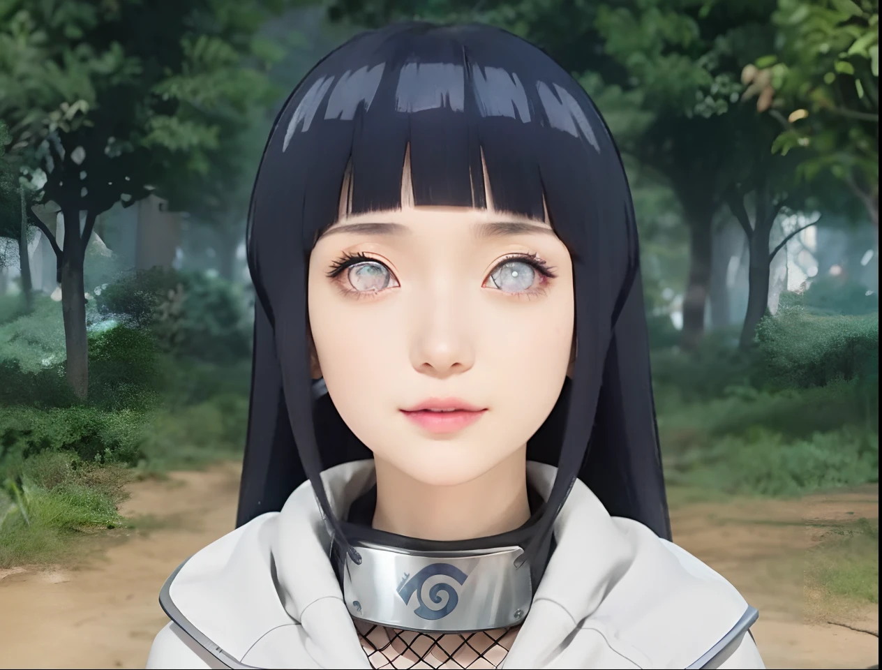 a close up of a person with long hair and a hoodie, hinata hyuga, hinata hyuga from naruto, from naruto, as an anime character, perfect anime face, she has dark blue hair with bangs, female anime character, anime character, anime best girl, hime cut hairstyle, dark blue hair, big breast, (red glossy lips:1.3), light purple eyes, smile,  (beautiful face:1.3)