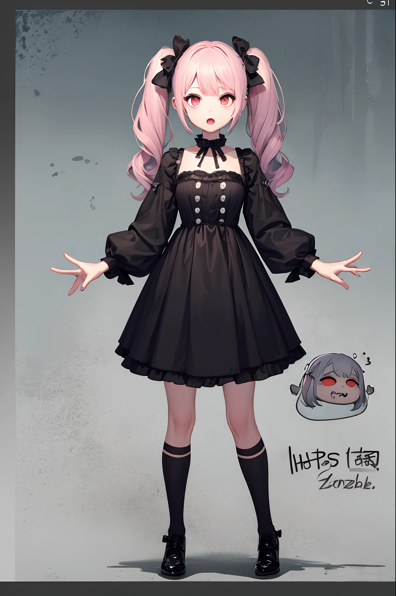 Full body depiction、Cute Girl Twin Tails、zombie、Naughty、canny、