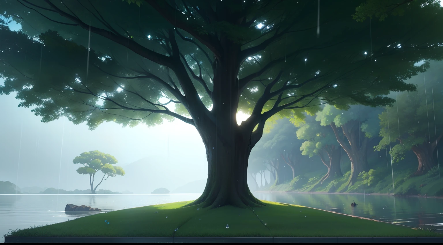 A soft gradient background that starts with shades of light blue at the top and gradually turns into shades of darker green at the bottom, representing the transition from heaven to earth. Sobre esse fundo, You can put a stylized image of a leafy tree with bright green leaves, com os ramos abertos e estendendo-se. This tree can symbolize the "tree planted next to water currents" mencionada no Salmo 1.
Ademais, You can add delicate raindrops falling from the leaves of the tree, suggesting the comforting sound of rain that will accompany the spoken Psalms.