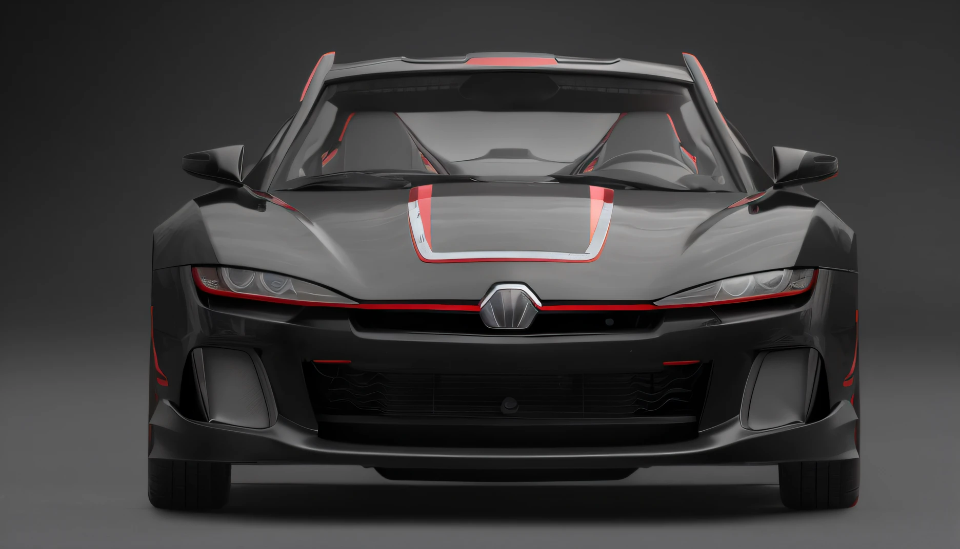 Close up of car on black background and red stripes, Front perspective, anato finnstark. Front view, frontshot, front profile, daniel maidman octane rendering, up front view, frontage, front profile shot, front portrait, Full front view, front top side view, Close portrait, aerodynamic body, oktane render, front footage