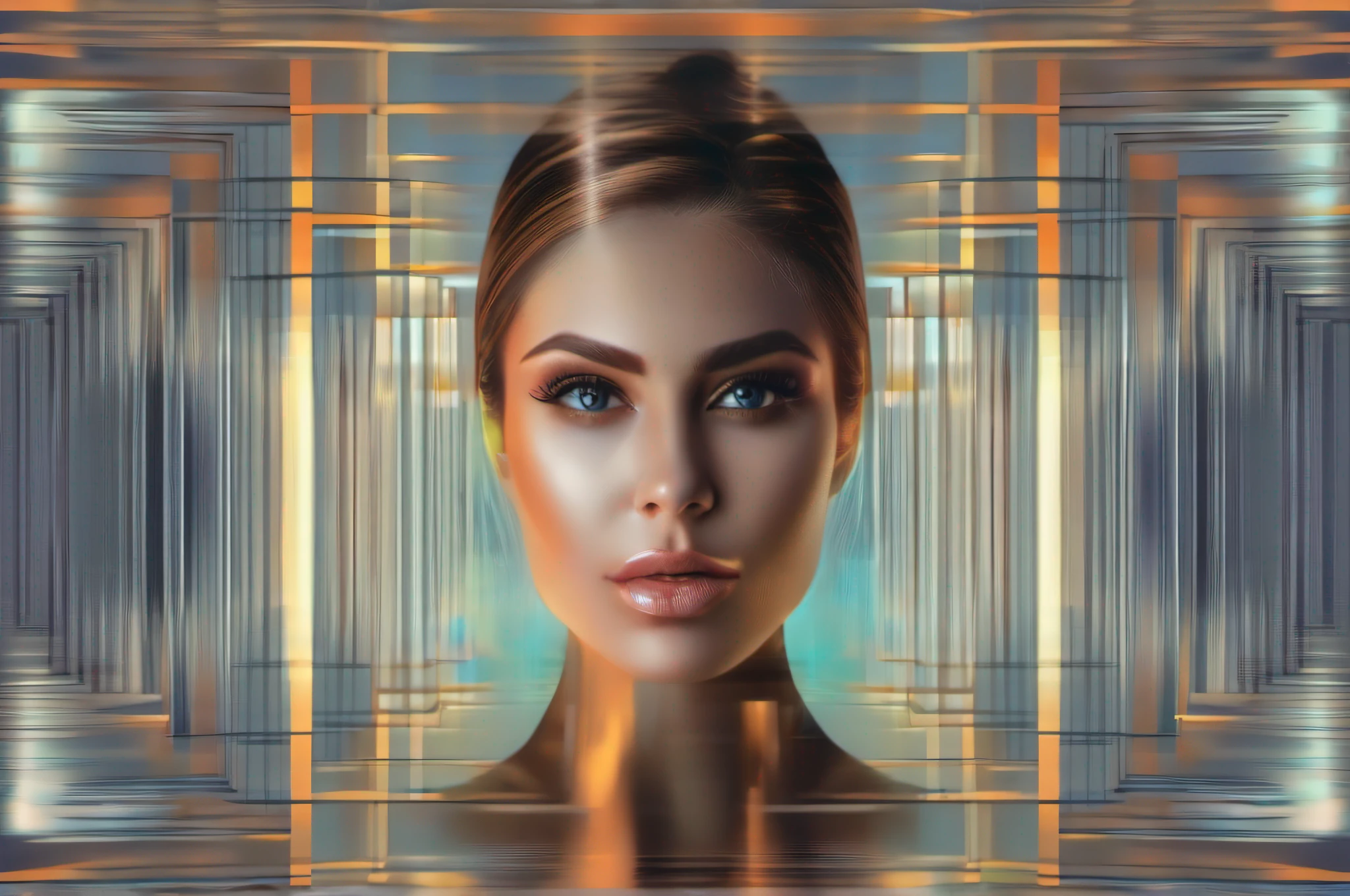 Portrait of woman with Mirror distortion effect for square flyer,