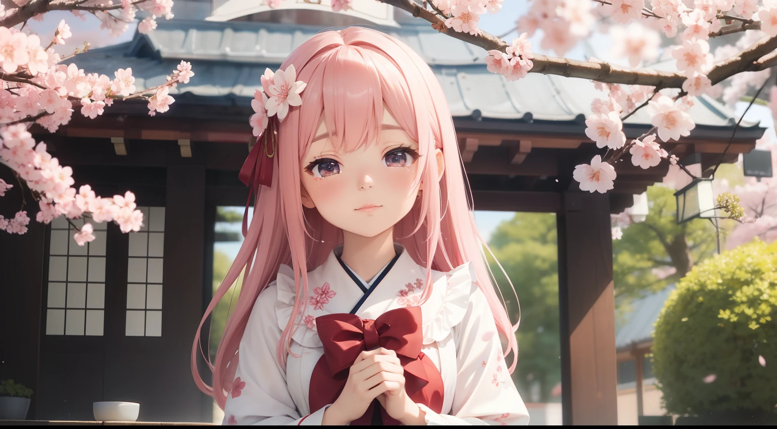 Doll standing in front of the painting、bionde、Crying face、Wiping tears、Close your right eye、Sengai、pixiv、rokoko、dollfie dream、watercolor Nendoroid、(High Definition Figure)、flowing sakura-colored silk、nendroid、highly_Detailed!!,Cherry blossom petals、Flowing cherry blossom silk、I'm crying with joy!、season!!: 🌸 ☀ 🍂 ❄