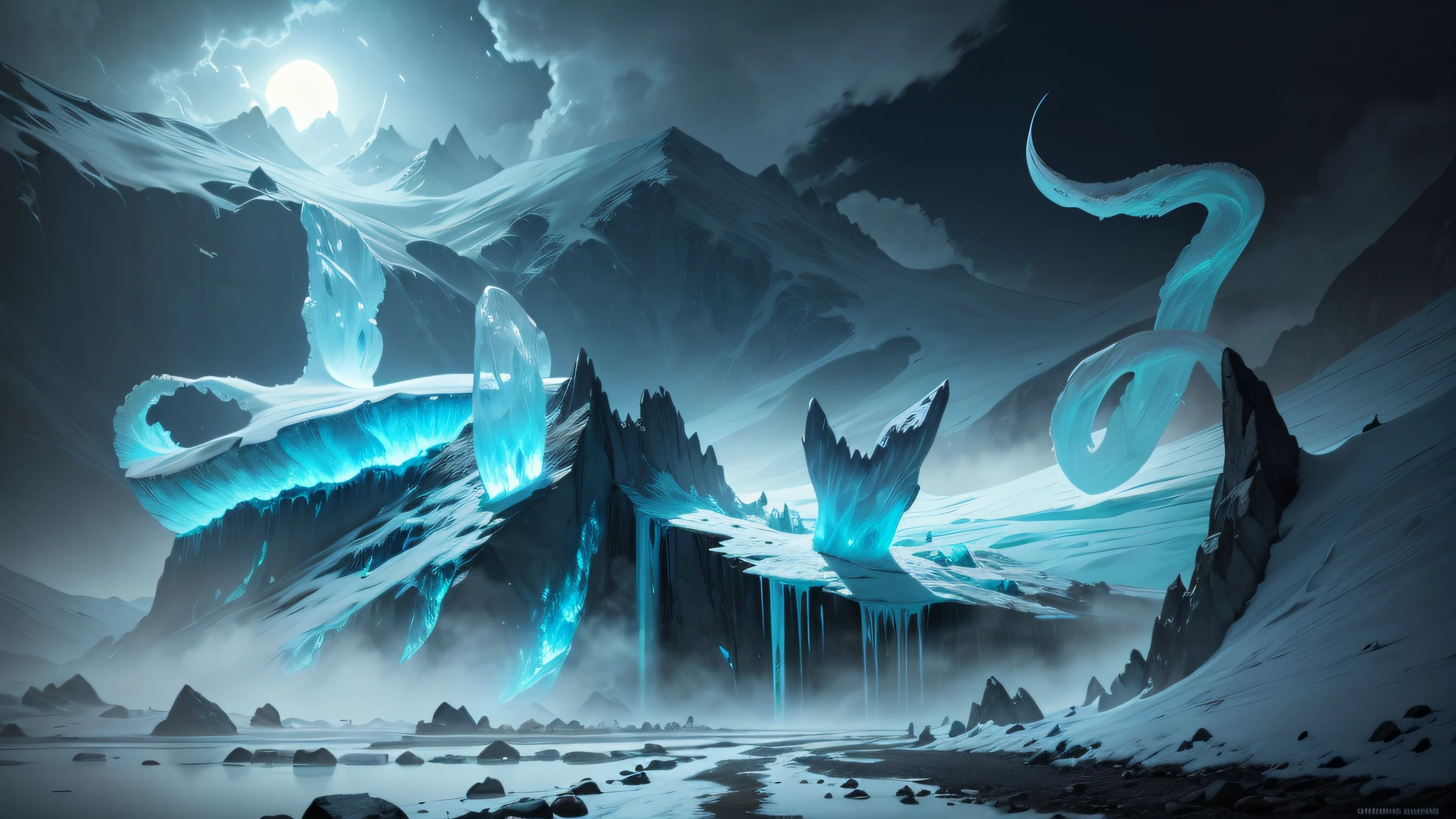 （（（Look up at the perspective））），blue tint，the night，（extreme light），（meteors），（（The glacier rises high above the clouds）），The dilapidated ice walls are covered with snow and ice，Compress huge ice picks，Blizzarding，hail，Snow and ice cover everything，Huge footprint，the clouds are overwhelmed，Spooky and terrifying，Plenty of air conditioning，cracked ice，Floating ice cubes，Rust mottled，The road is not smooth，Bumpy，Made of turquoise white rock，full body pov，Condensate ice picks，A warrior hunts，huge cracks in the stone wall，Crush the ice，shadowy，The face is super fine，（（（Close-up））），（（depth of fields）），Works of masters，super-fine，high qulity，16K resolution，Cinematic lighting