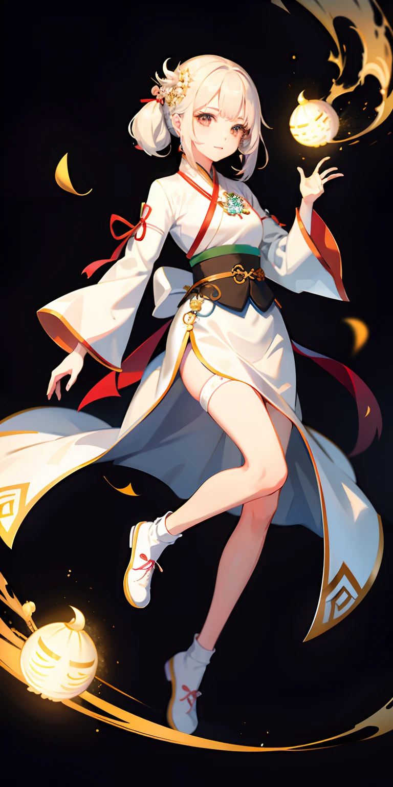 1girl, (hanfu), with light glowing, sidelighting, Wallpapers,whitestocking,White sneakers