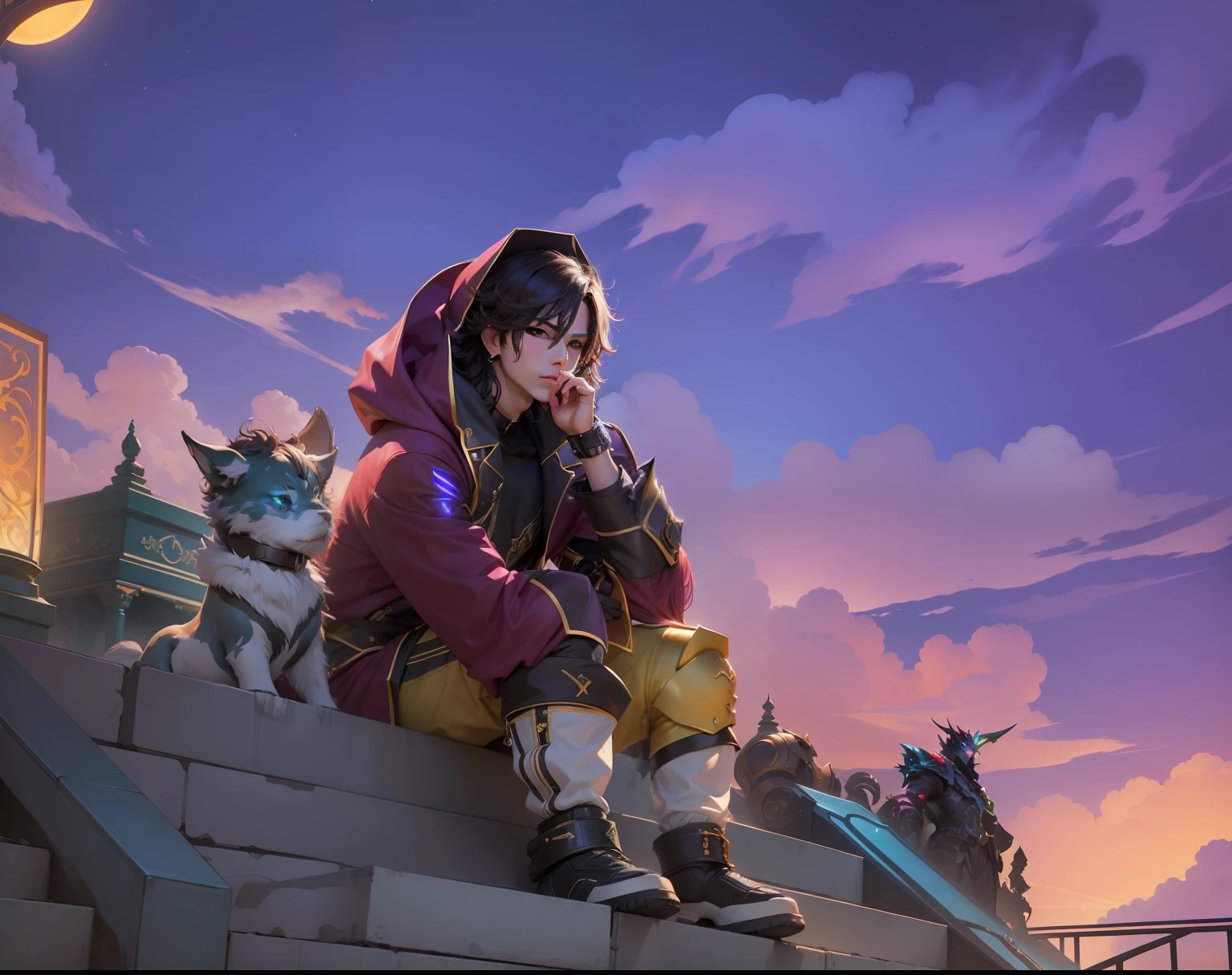 (tmasterpiece,top Quority,best qualtiy,offcial art,Beauty and aesthetics:1.2)(Vibrant glow:1.2)Libido boy,There are heavy mechs,Night changed to day