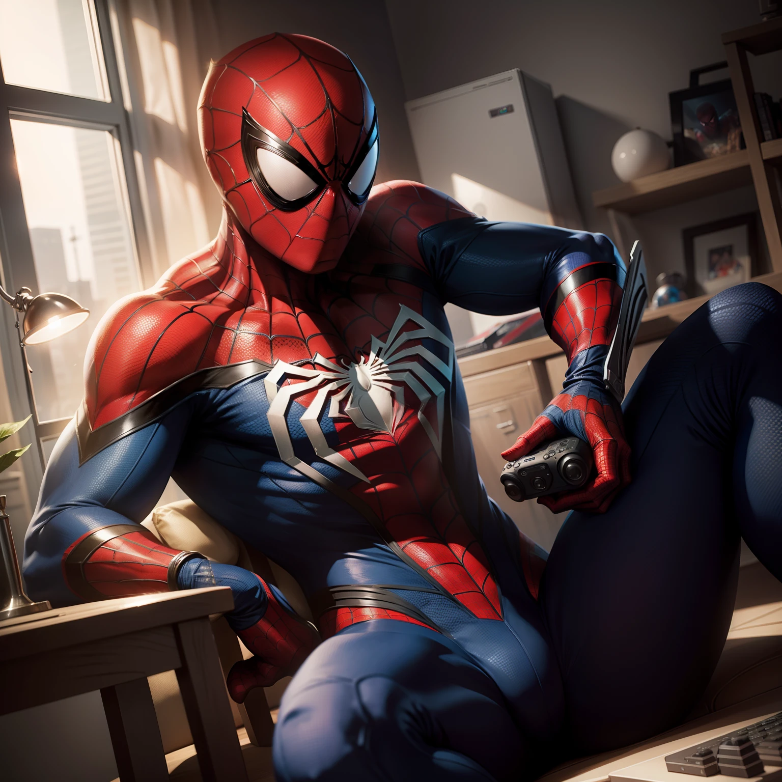 Spiderman playing video games