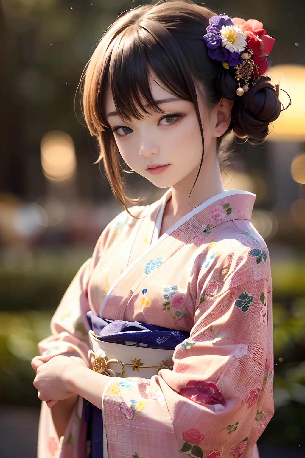 Upper body from the waist up、Are sleeping、nap、(Sleeping with your eyes closed)、(4In K、masterpiece、hight resolution、Realistic and beautiful light and shadow、One girl、Solo Focus、(top-quality)、(Hi-Res)、(extremely delicate and beautiful)、(Beautiful 8k face)、(Brown-eyed)、(I close my eyes while smiling.)、(独奏)、(Clear skin)、(Soft hair)、(hugetits)、(Plaid kimono, Red and blue floral yukata)、((Awa Odori Pose))、((Bokeh lantern light night background))、((speedo))、(reality)、thin and small nose、(red lipsticks)、(Reddening cheeks)、poneyTail、(Lustrous skin)、((Ukiyo-e style))、Ultra-thin eyebrows、Ultra high image quality、(Wearing maiko-style makeup)、skin whitening、long and beautiful lashes、Turning around in the style of a Kyoto magazine model、((s asleep))、Lustrous skin、(Red-dyed cheeks)