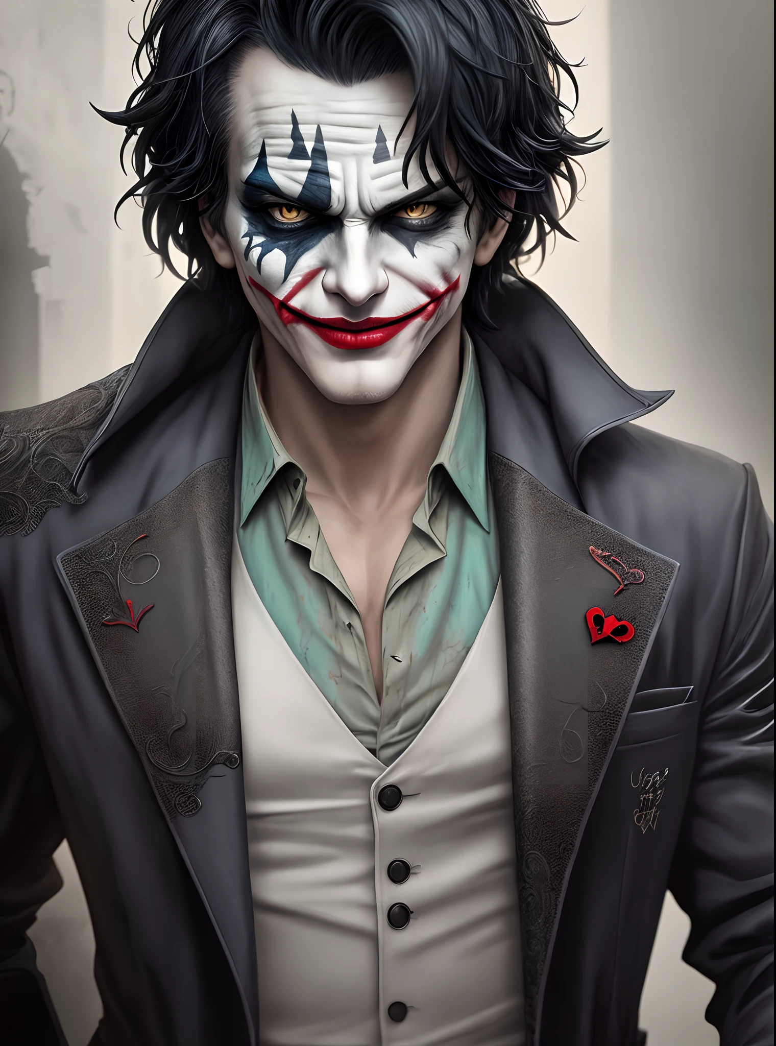 A Joker\(Joker 2019\) ,epic, realistic, faded, neutral colors, ((((hdr)))), ((((muted colors)))), intricate scene, artstation, hyperdetailed, cinematic shot, warm lights, dramatic light, intricate details, vignette, complex background, [[teal and orange]], slate gray atmosphere