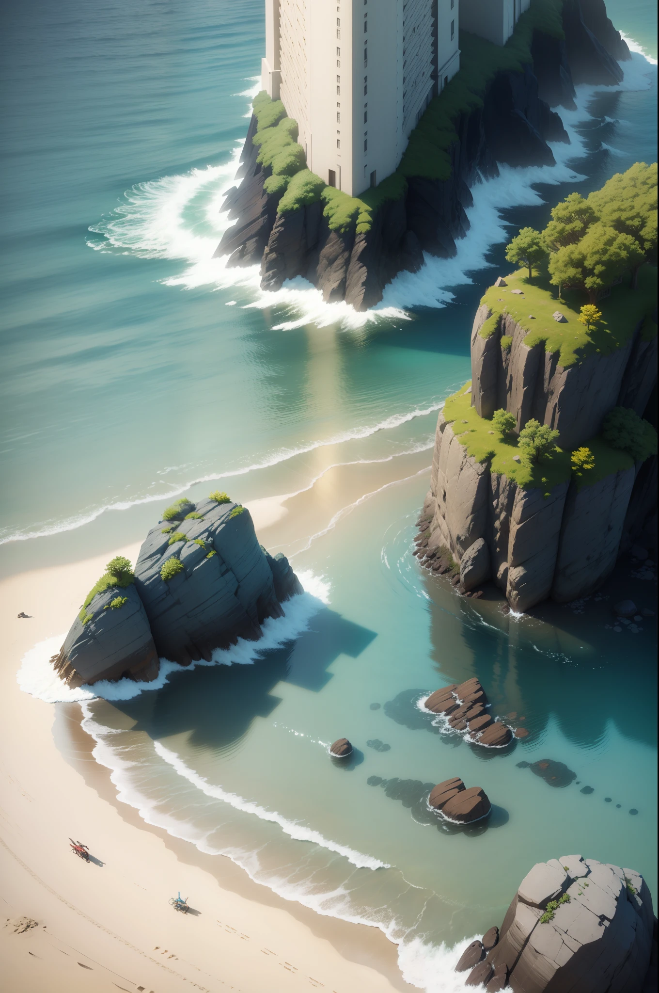 Beach Ocean, Summer Fresh, 3 D Rendering Stylized, Stylized 3D Rendering, Stylized to 3D Rendering, Rolands Zilvinski 3D Render Art, 3D Stylized Scenes, Relaxation Concept Art, Stylized Concept Art, (Octane Rendering) Fantasy Style, Stylized 3 D, aesthetic serene bliss, diffused light, god rays, chromatic aberration, caustics