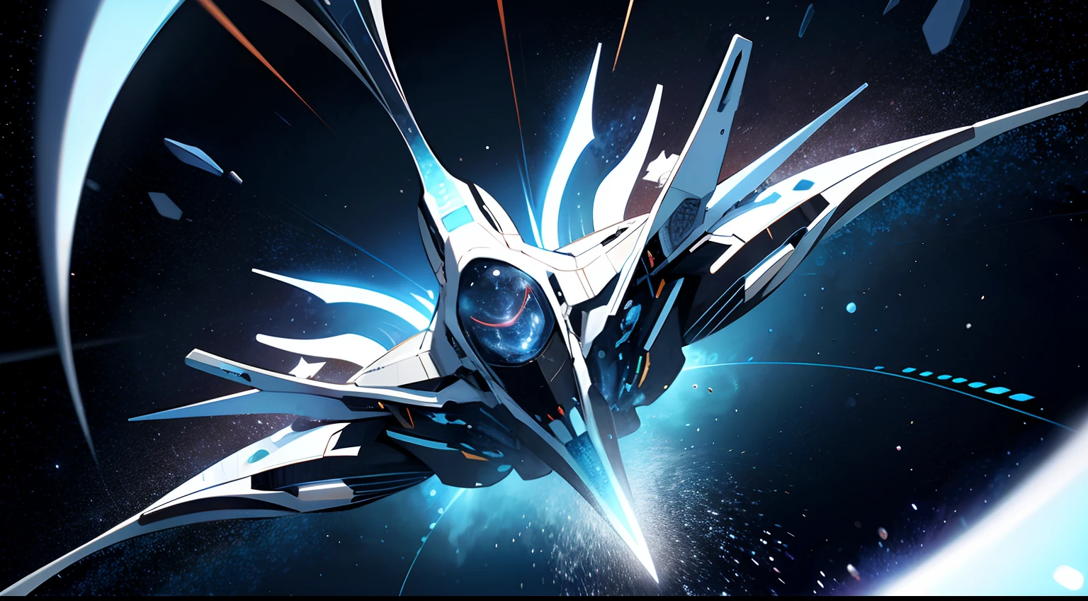 A dynamic image that evokes a sense of drifting through space alongside an astronaut. Based on deep navy and shimmering white, the image features a cosmic expanse filled with geometrically shaped stars and galaxies. Flowing curves and straight lines depict the mysteries of space, while capturing the astronaut's adventurous journey through the cosmos with a dynamic flair.