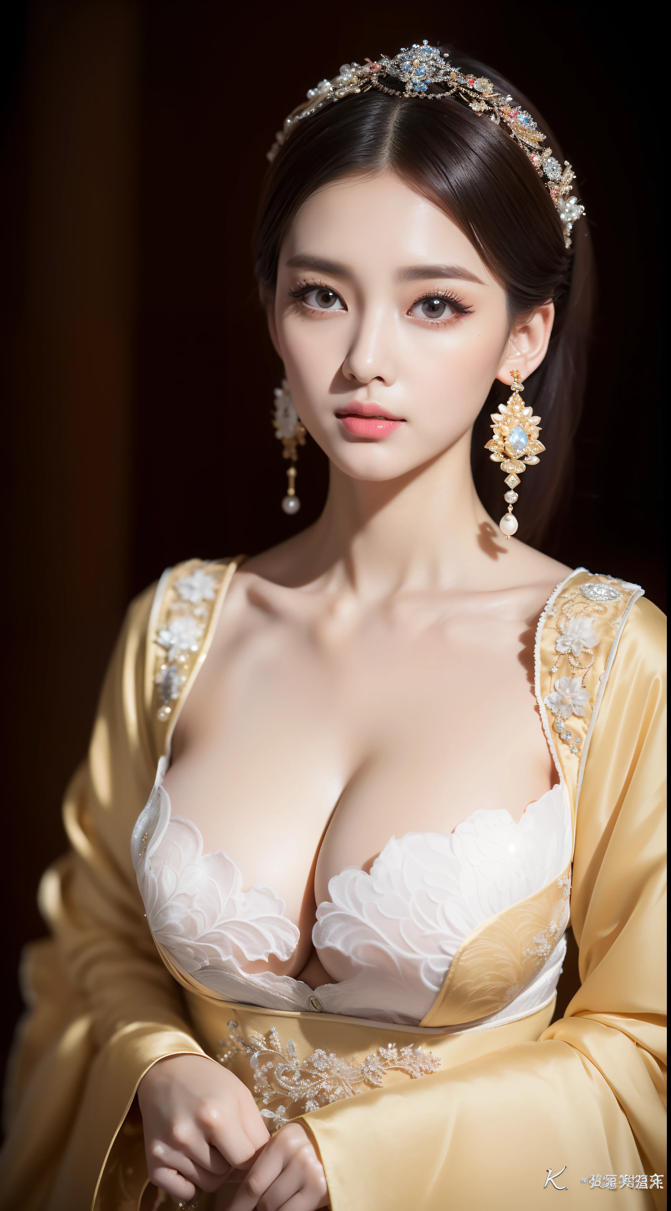 Masterpiece,(best qualtiy),highly detailed,Ultra-detailed,Lady,Celebrity:Xiao Yu,(Hanfu:1.1),(Elegant temperament:1.2),(Bigboobs:1.3),(Semi-Dressed),(softlighting),(high high quality:1.4),(Detailed),(k hd),(Earrings),(Hairpin),(Exquisite),(Masterpiece),16k,The upper part of the body