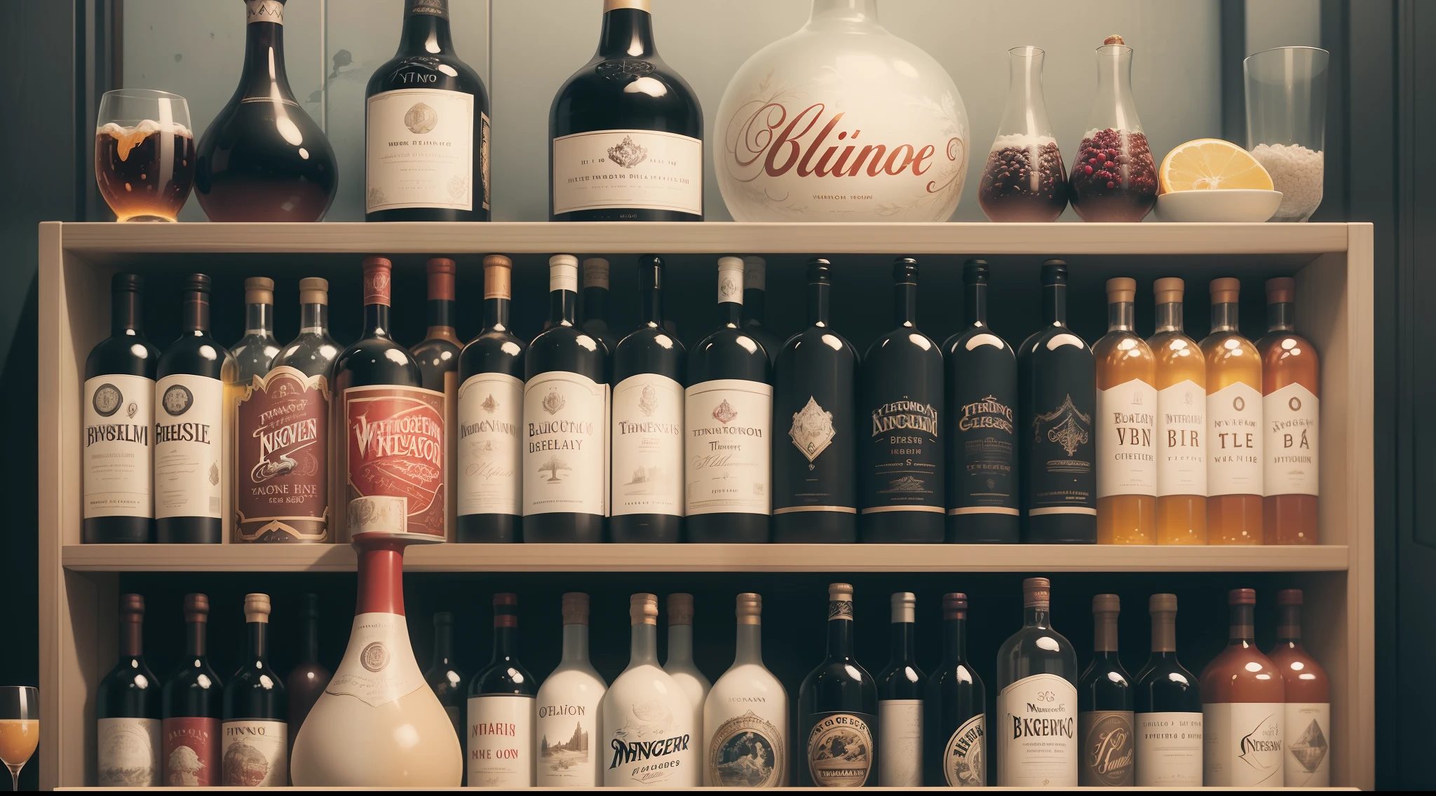 a poster with a beautiful scenery of winedisplay in 1900s cozy classy bar, black and white colour style, ultra realistic details, arcane art style, inspired by NEVERCREW, hypervivid intense mcbess, inspired by Tim Biskup, digital illustration, by Justin Gerard,
