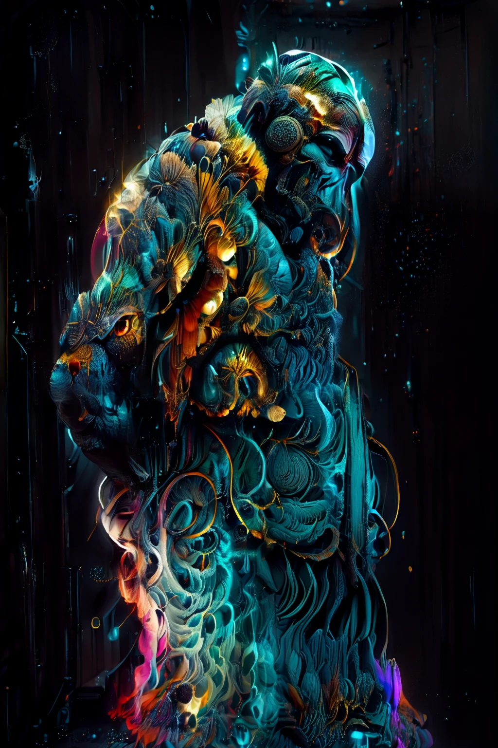 (temperatura absoluta cero grados Kelvin ),Arte de Alberto Severo, salpicaduras y gotas congeladas multicolores, dream, Pintura digital surrealista , brillos tornasolados, efectos 3D, Ultra HD, obra de arte magistral ,cinematic lighting,16k