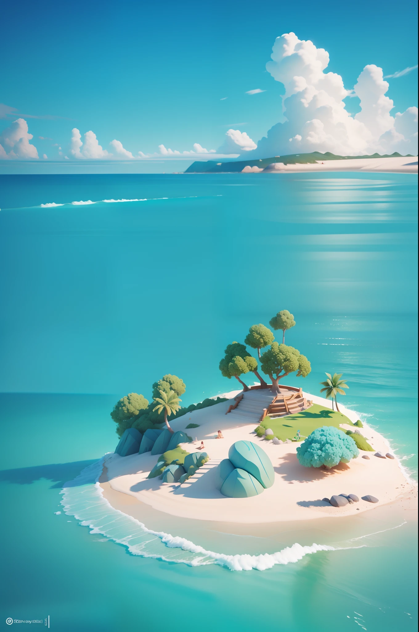 Beach Ocean, Summer Fresh, 3 D Rendering Stylized, Stylized 3D Rendering, Stylized to 3D Rendering, Rolands Zilvinski 3D Render Art, 3D Stylized Scenes, Relaxation Concept Art, Stylized Concept Art, (Octane Rendering) Fantasy Style, Stylized 3 D