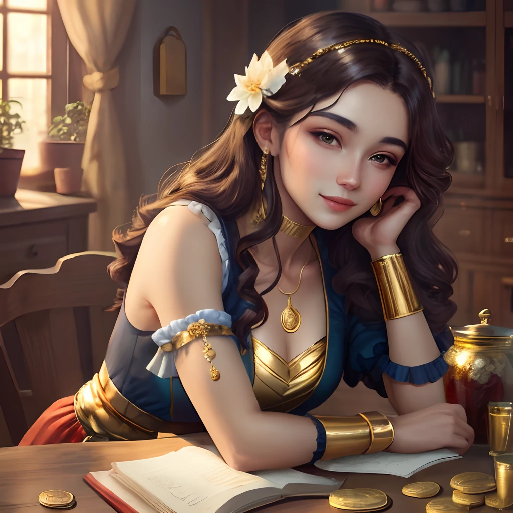 Beauty with gold coins