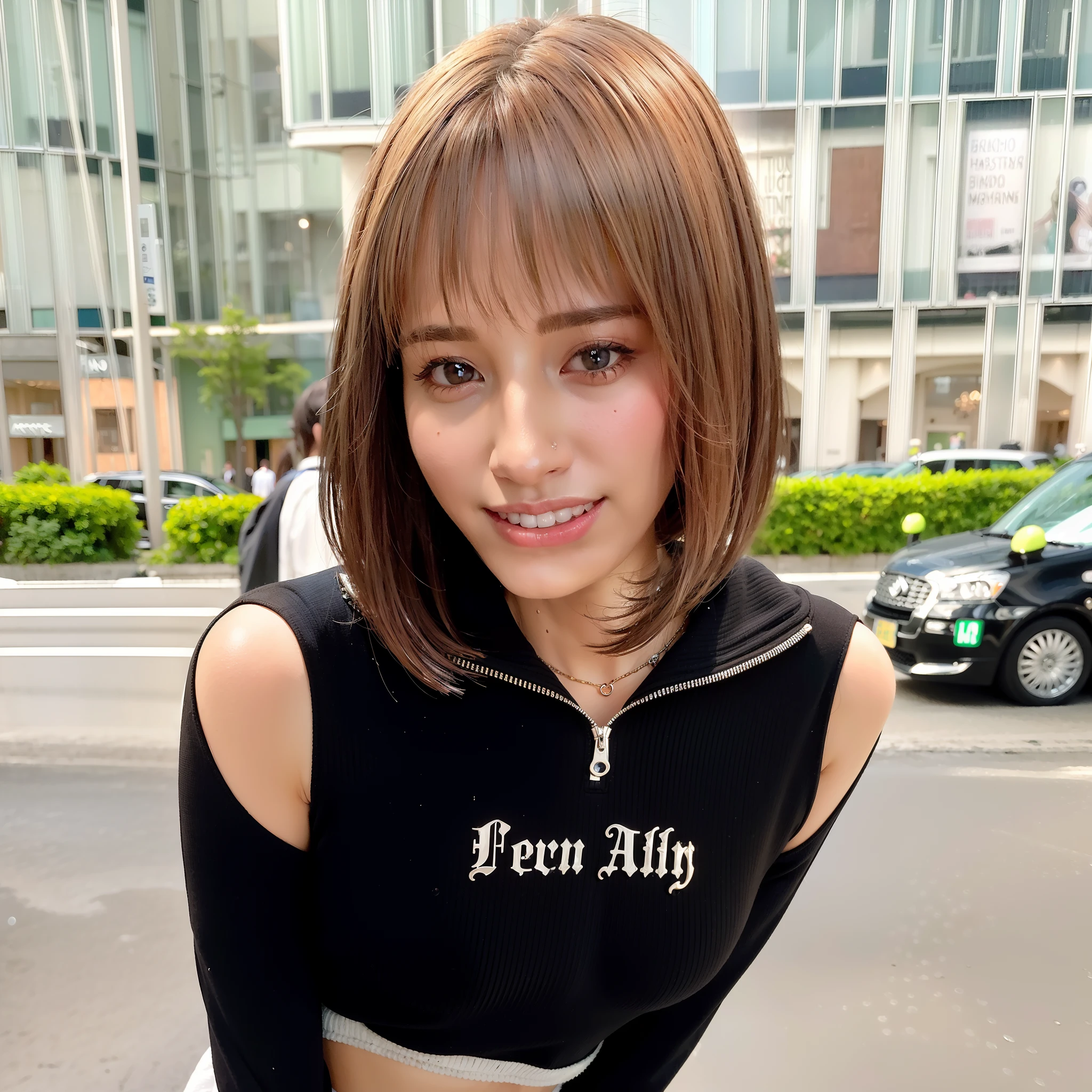 ((Best quality, 8k, Masterpiece :1.3)), 1girl, Pretty woman with emphasizing slender abs :1.3, (Dark brown hair, Ponytail, Huge breasts :1.2), Wet body:1.2, Pool, Ultra-detailed face, Detailed eyes, Double eyelid
