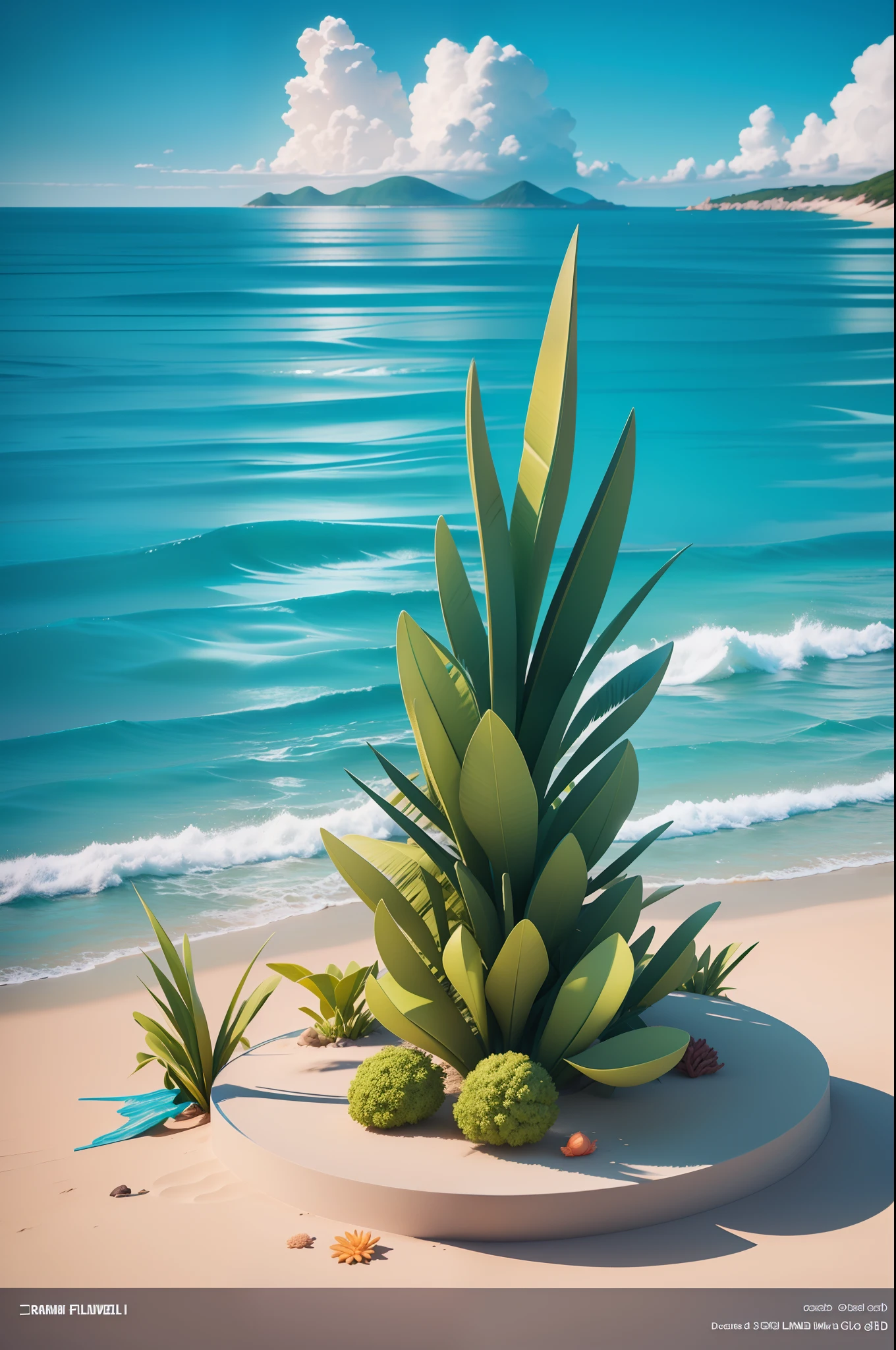 Ocean, Beach, Ocean, Summer Fresh, 3 D Rendering Stylized, Stylized 3D Rendering, Stylized to 3D Rendering, Rolands Zilvinski 3D Render Art, 3D Stylized Scenes, Relaxation Concept Art, Stylized Concept Art, (Octane Rendering) Fantasy Style, Stylized 3 D