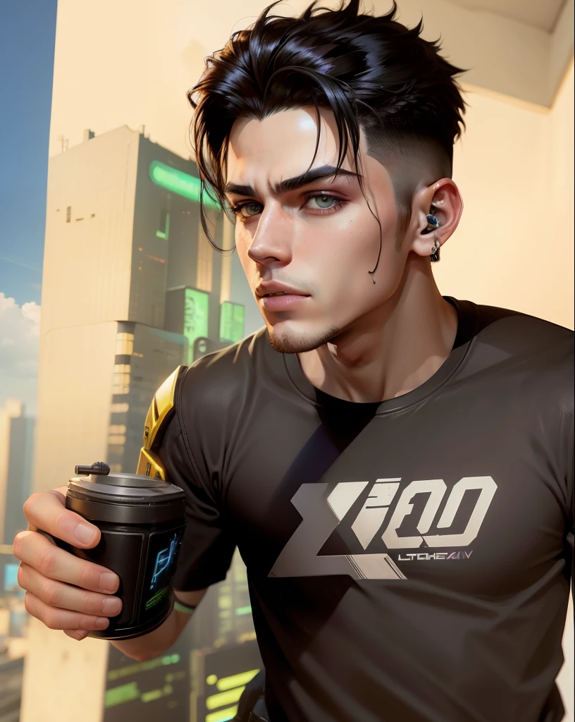 Change background cyberpunk handsome boy, ultrarealistic