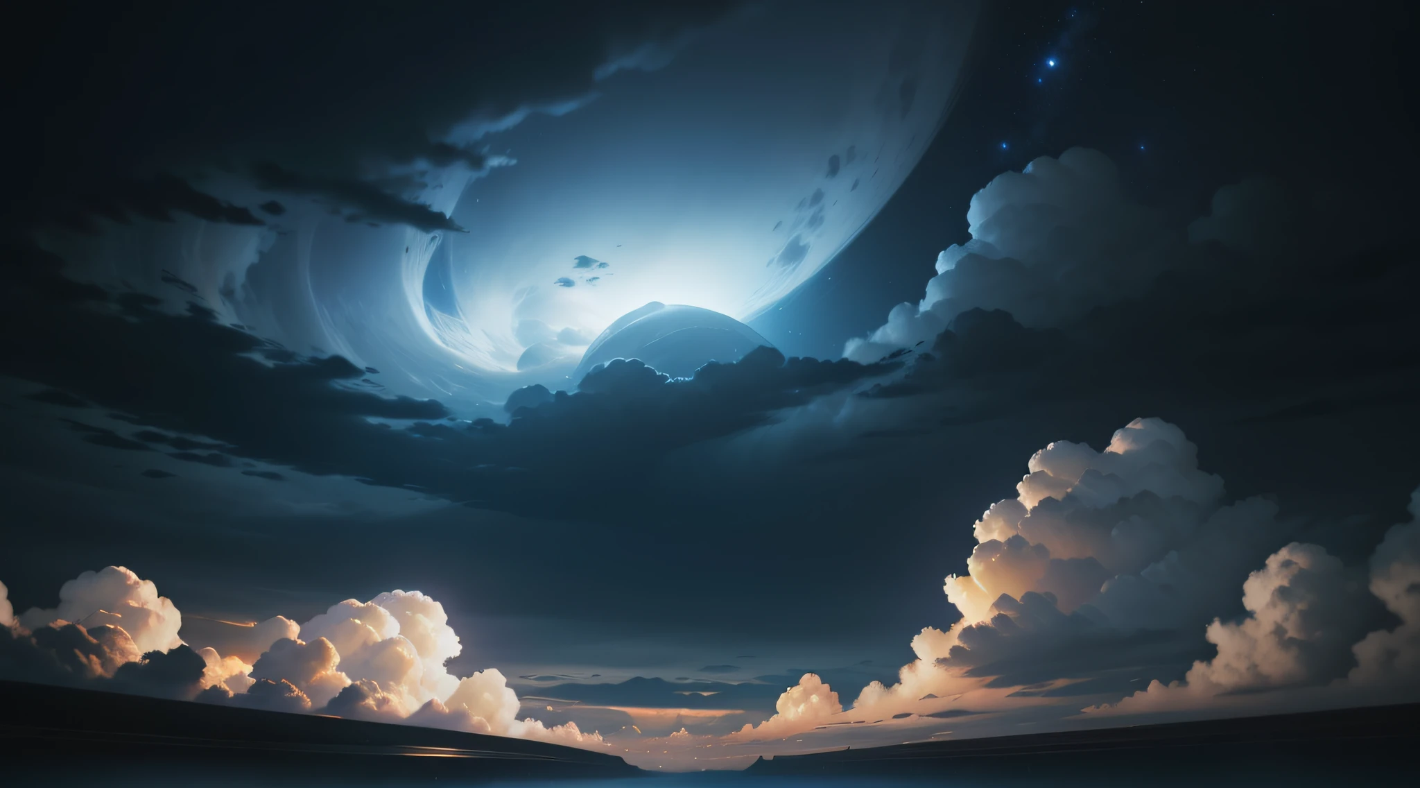 sky at night，Dark blue overall，A few clouds floated