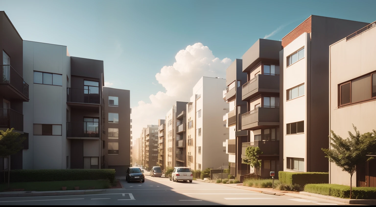 Image of residential buildings in the background with diffusion of 50%, realista