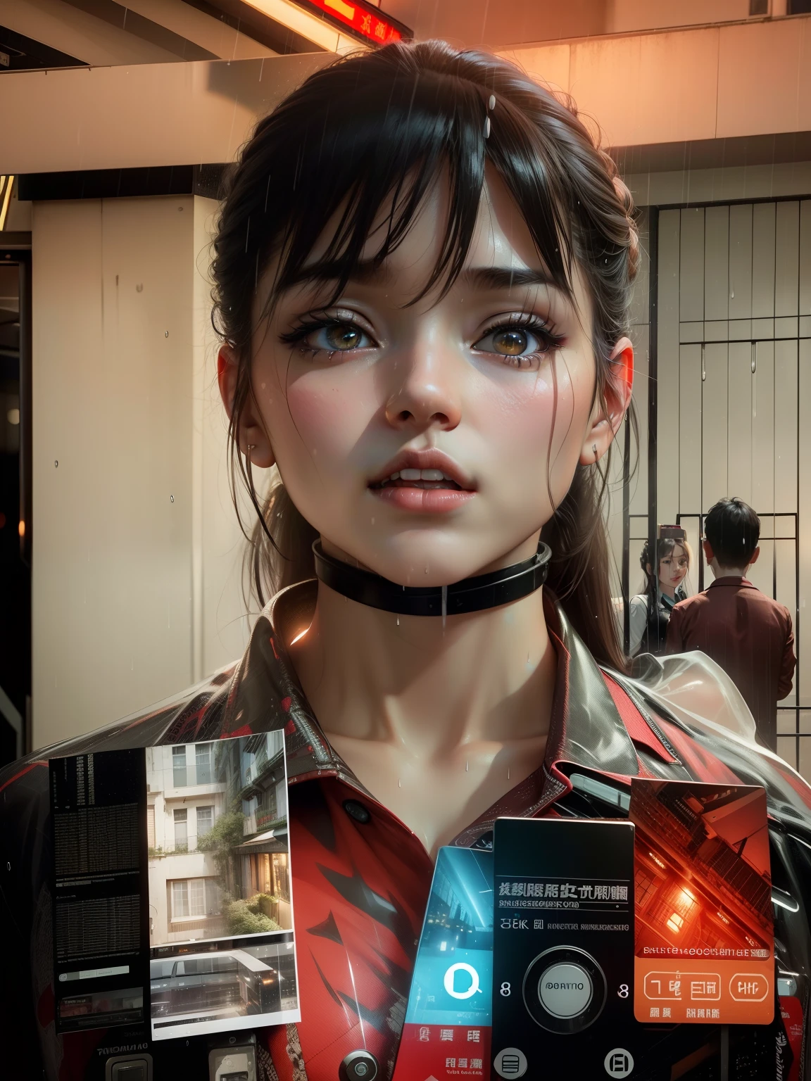 (8k, RAW photo, best quality, masterpiece:1.2), (realistic, photorealistic:1.37),1 girl,cityview, night, rain, wet, professional lighting, photon mapping, radio, chinese doll, lack, underwear, big breasts, nurse, wedding dress, same as original
