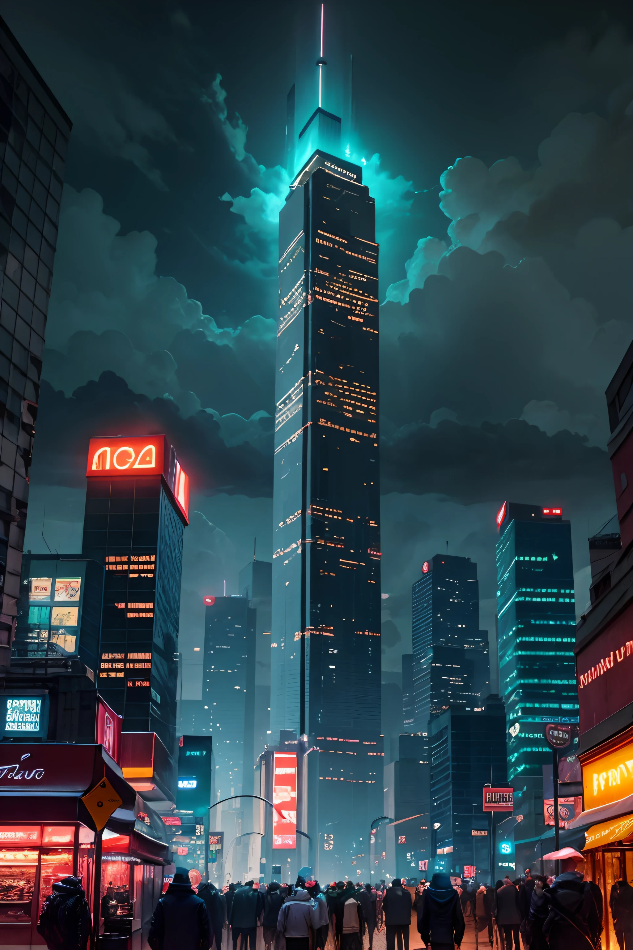 [Cena: A great metropolis at night, illuminated by neon lights and towering skyscrapers. At the base of a building, A group of people in ordinary clothes are surrounded by masked thugs. The tension is in the air.]