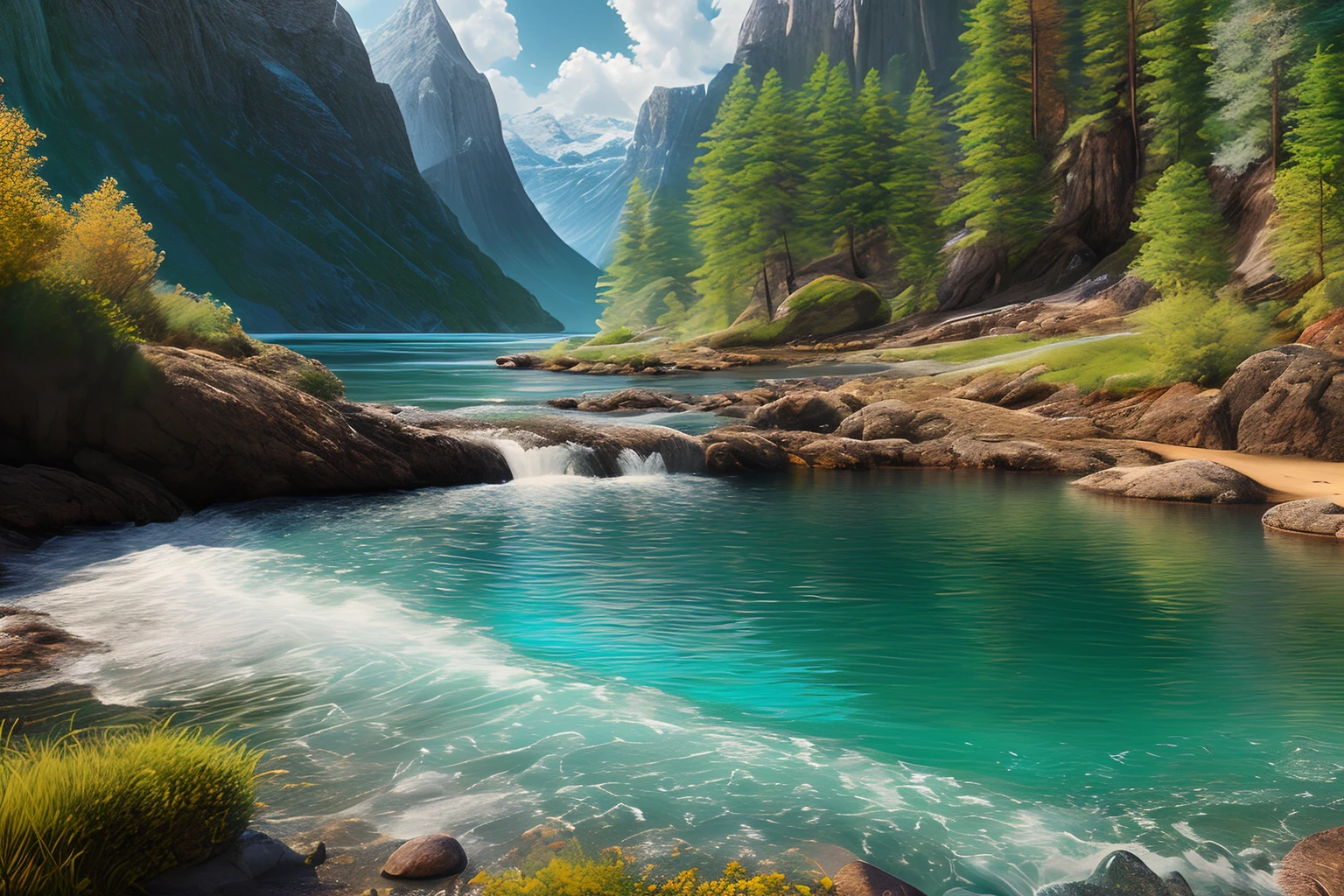 landscape,water,(extremely detailed CG unity 8k wallpaper), most beautiful artwork in the world,professional majestic oil painting,intricate, High Detail, Sharp focus, dramatic, photorealistic painting art