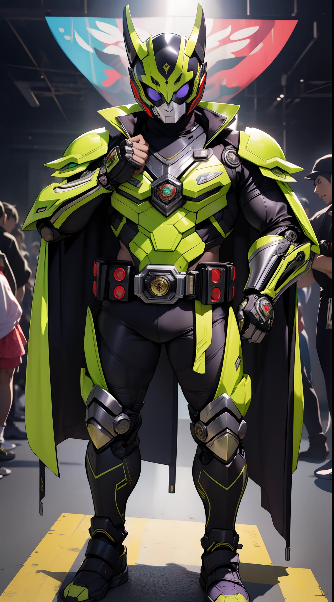 Kamen Rider、Superhero、mechanical suit、Body Armor、Mechanical Armor、Metallic texture、One Man、helmets、muffler、big eye、Heisei Kamen Rider、Body Armor、mechanical suit、cyberpunked、Near future、Vivid Color、full body Esbian、8K、Crisp Contours、tokusatsu、Transformation Belt、A bottle of liquid is stuck in the conversion belt like a cartridge、Kamen Rider with perfume motif、Electromechanical、male people、8 Head Body、Visible from head to toe、The scent of perfume wafts in the air、Japan Horn、bright body color、Japanese Katana Sword、Knives、Take action、Acrobatic stance、Kamen Rider Eau de Parfum、Fashionable、ciber、Near future、Theme color is green、wicked、Dark Hero、Dark Rider、disaster々Atmosphere、Vivid Purple、golden colored、Body armor with a lot of decoration、Evil Chief、Reiwa Kamen Rider、Elements of each glowing part、wicked、demon king、Oda Nobunaga、cloaks、gold、A black、Skull motifs、cruel、Final form、With tenko、colourfull、appearance々arm、Luxurious and heavy々Shishi Armor、Gold and Platinum、Grasshopper motif、The Strongest Kamen Rider、Green aura、Mechanical Armor