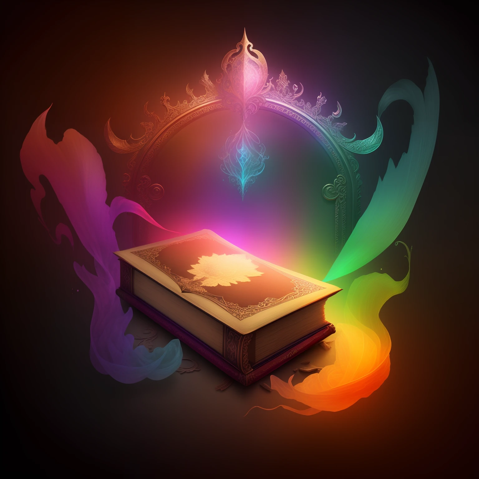 Wallpaper para celular, antique fantasy book cover style colorful spectral gradient with particles