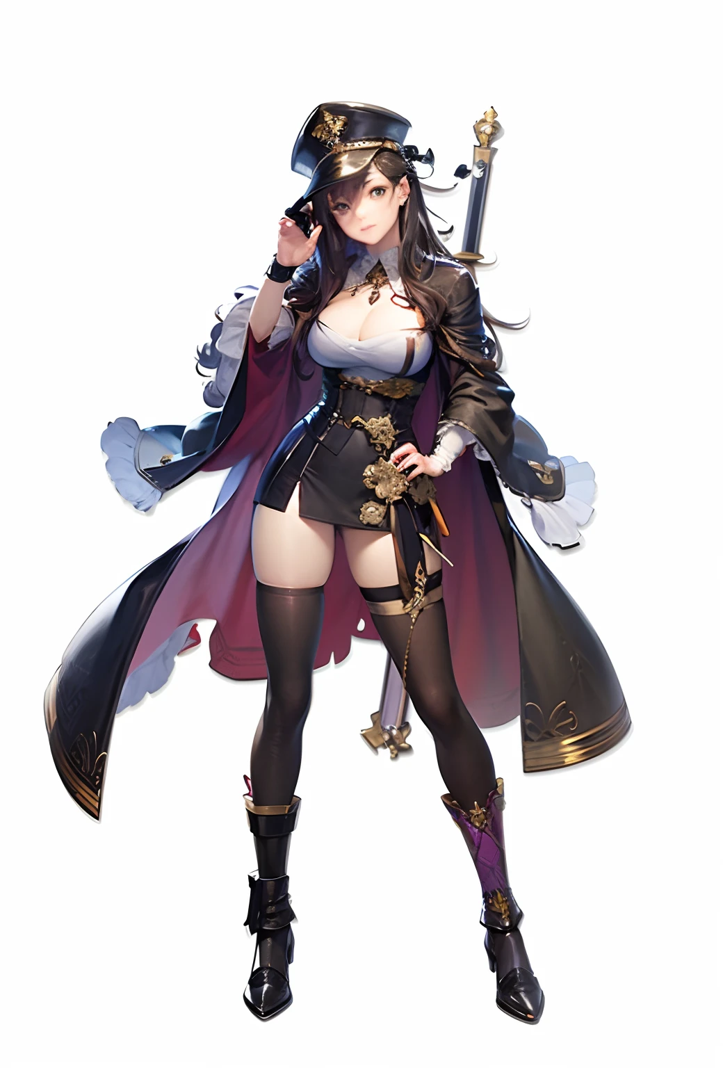 a woman in a costume with a sword and a hat, cushart krenz key art feminine, official character art, from the azur lane videogame, character artwork, astri lohne, jrpg character art, ( ( character concept art ) ), azur lane style, characters from azur lane, detailed character art, from girls frontline, female character