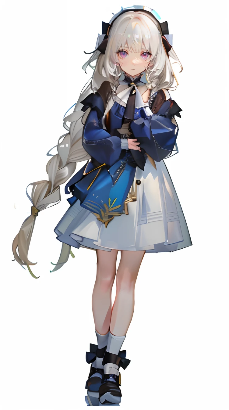 Lots of fluffy hair
Platinum blonde
Pink eyes
A bell around the neck
Low double braids
Lori
A sign on the chest
White bow