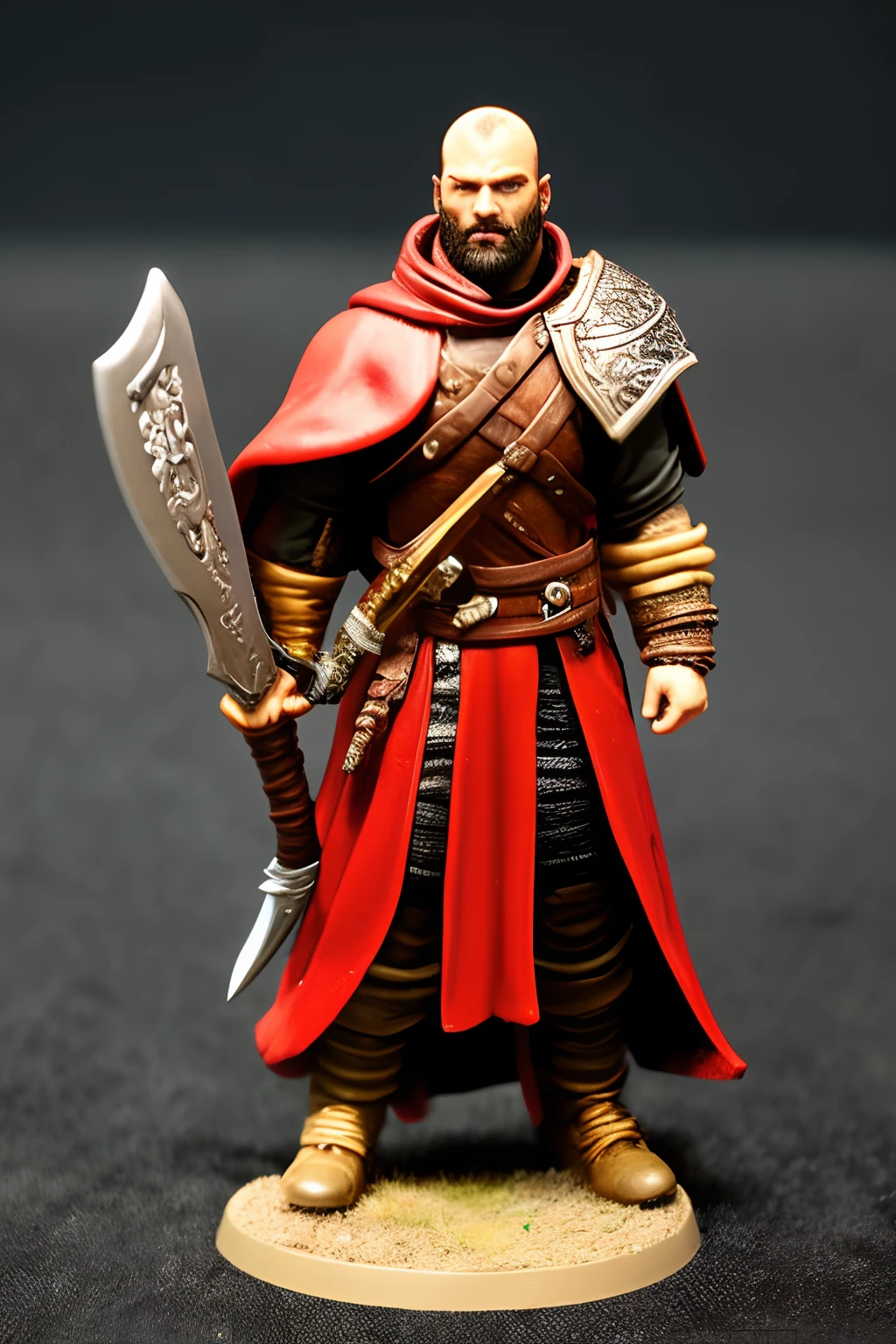 RPG, barbarian human in leather robes and armed with worn sword.