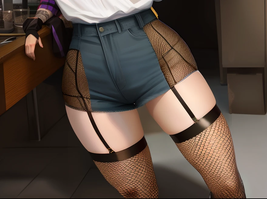 （Not visible from the waist and above，Off-camera），fishnets stockings，solo person，tmasterpiece，High quality