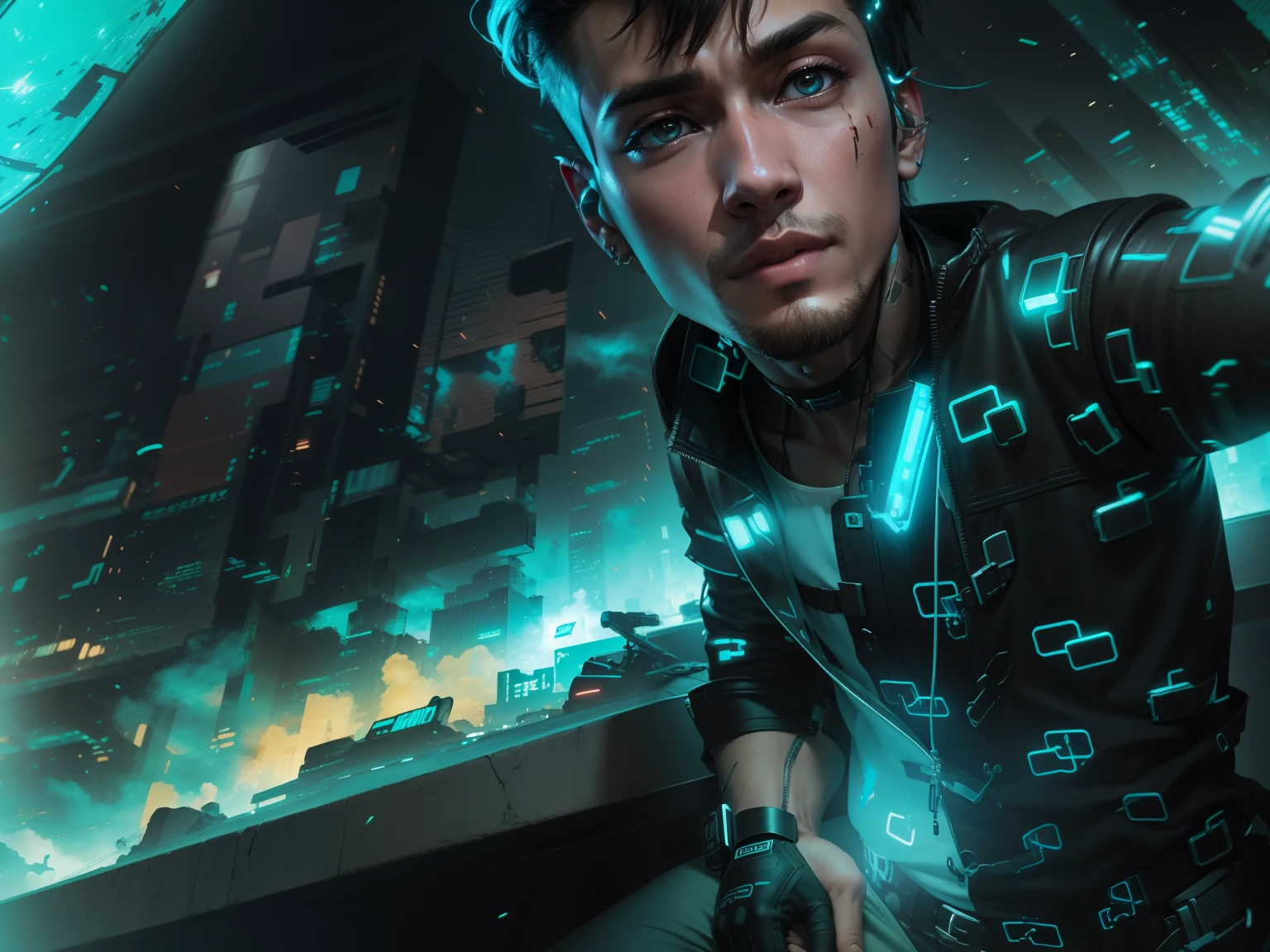 Cenge background cyberpunk handsome boy realistic be fece 8k ultra realistic