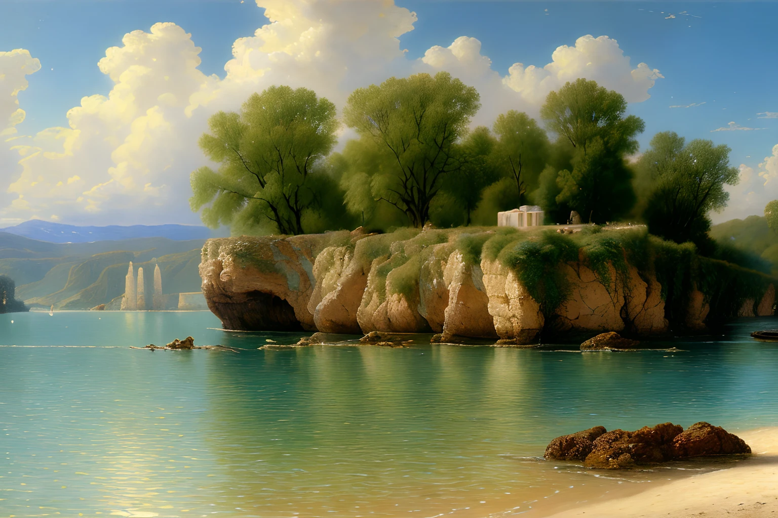 paysage, eau, (Extremely detailed CG Unit 8k wallpaper), World's most beautiful work of art, Professional majestic oil painting, complexe, High detail, mise au point nette, dramatique, Photorealistic painting art, alma tadema