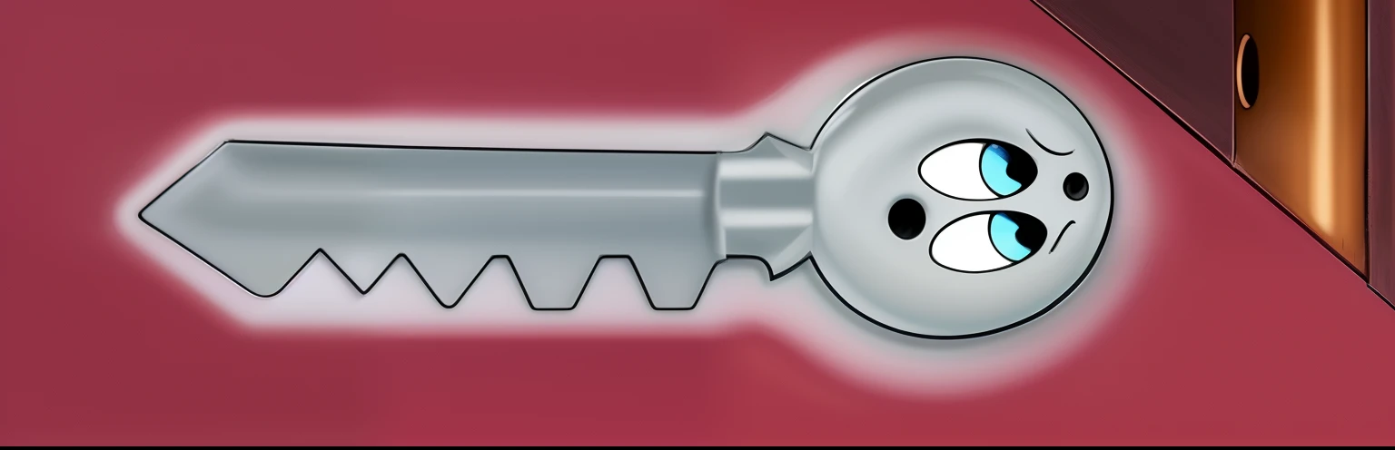 There is a drawing of a key with a face on it, key is on the center of image, key is on the center, chave de metal para as portas, chave mochiduki, fechadura, chave de anime, par de chaves, arte de chave digital, luz de tecla dura, A chave da vida, quadro-chave, animation key shot, chave de mapa, sombreamento adequado