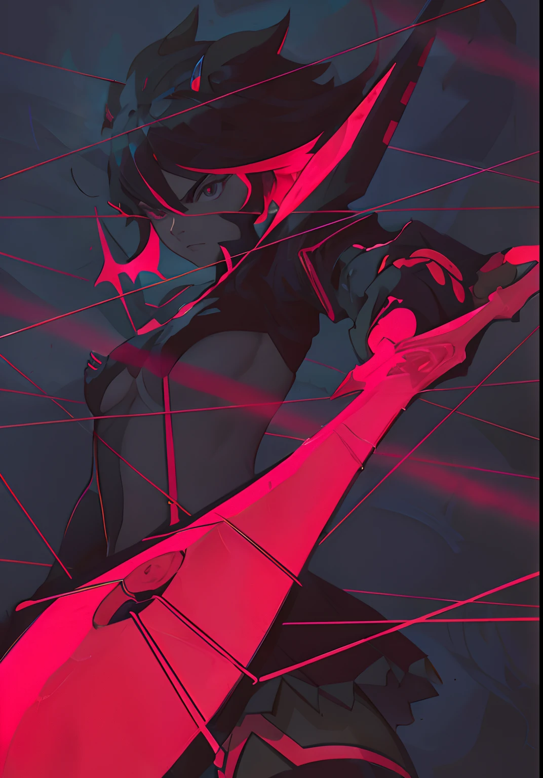 anime girl with a sword in her hand and a red light, kill la kill illustration, kill la kill, sachin teng, jen bartel, persona 5 art style wlop, cyberpunk art style, by Shingei, digital cyberpunk anime art, by Victor Mosquera, in the style of sachin teng, anime cyberpunk art, 2 d art, 2d art