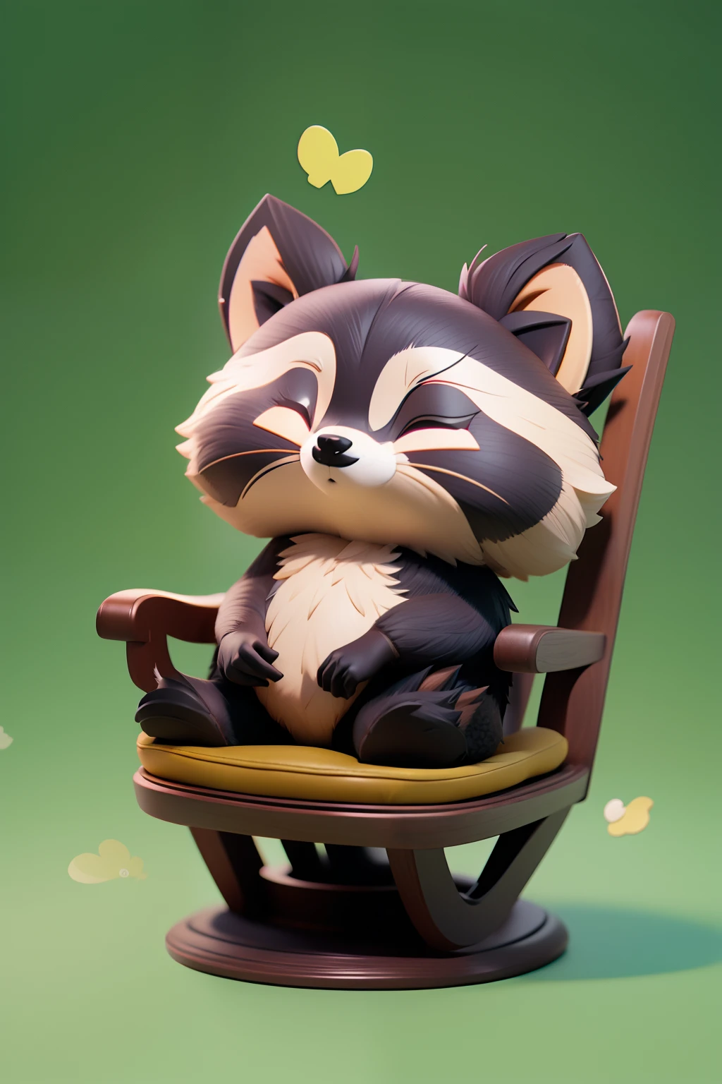 Cute raccoon sleeping in a chair、No background、vitrification、illustratio、Anime style、No sunshine、With one raccoon１Chair only、No walls、No scenery、green background