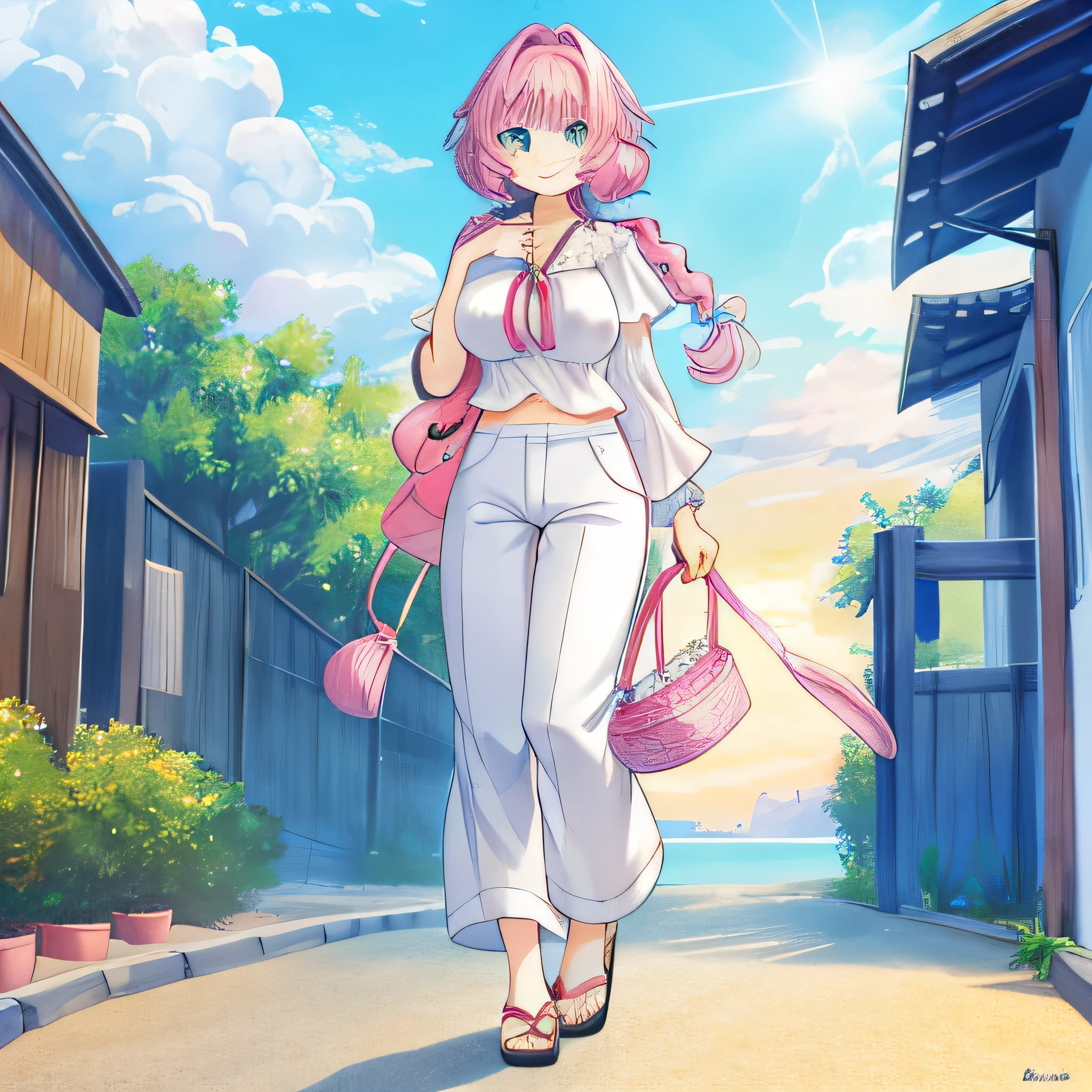 (Highly detailed CG Unity 8k wallpaper), (Best Quality), (Super Detail), (Best Illustration), (Best Shadow), POV, Realistic lighting and shading, Natural light, Lens flare effect, BREAK, 1 beautiful girl, Solo,(Cute:1.5),(Chibi:0.8), (kawaii:1.5),(Lori:0.5), BREAK, ( (17 years old girl), Very detailed, colourfull, highest details, BREAK, (Huge breasts: 1. 2,), Clear skin, Beautiful skin, Shy skin, 1 beautiful girl,{Heterochromia,pale blue eyes,pale green eyes:1.5}, star eye silhouette, Break HA , (A pink-haired, Medium length:1.2),(Braided hairstyle:1.1),(Large breasts:1. 5), (long eyelashes, Double eyelids: 1. 2), Solo, gleaming skin, BREAK,(Organic cotton blouse, linen pants, cork sandals
:1.2), (star-shaped earring:1.1), (Lace headband:1.0), (Cute Accessories:1.3), (A smile,Happiness:1.1), (is standing,Slouched:1.3), (Full body,angle from front,Cowboy Shot:1.1), BREAK, (Pink Room, pink walls, bed, stuffed toy, PILLOWS, parrot,:0.8) Made of stone,